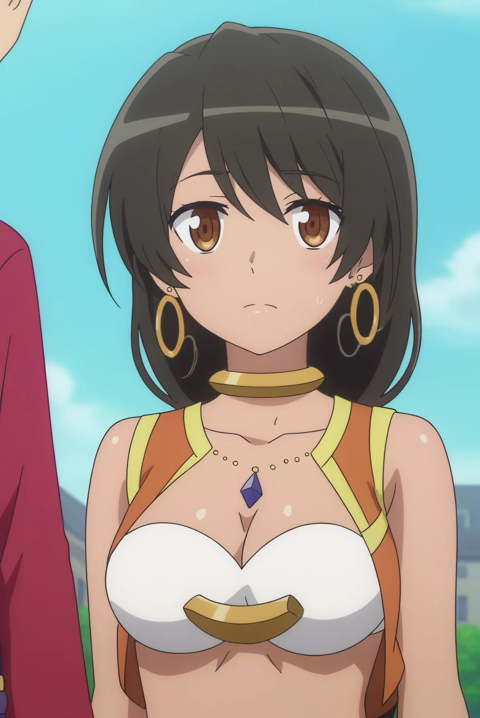 Lena Tall, black hair, anime screencap <lora:Danmachi-Lena_Tall-PDXL:0.8>