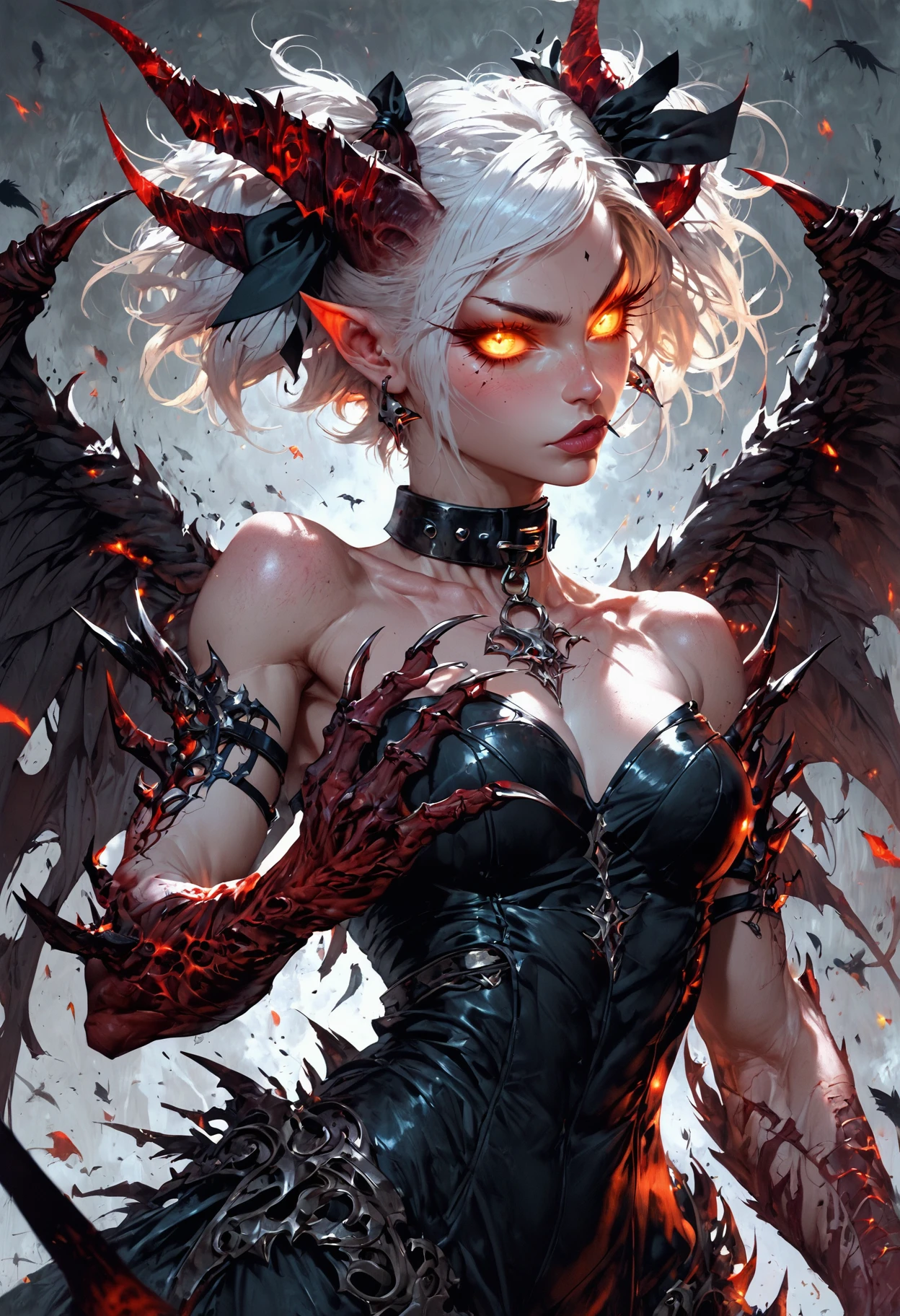 (Masterpiece: 1.2, best quality), (best lighting, very delicate and beautiful), (best lighting, very delicate and beautiful), (beautiful detailed face), (detailed eyes and detailed face: 1.2), dark fantasy, (young girl, little beast, 1girl, solo, crazy smile, pale skin, ((big tattoo with all over the body)), gray hair, red glowing eyes, dynamic angle, vampire), ( Get a vampire castle in the background), (red moon, red sky), pointy_ears, fangs, demon wings, demon horns, blood on face, blood rain, blood mist, (depth of field), high contrast, (blood splash: 1.4), cowboy shot, full body,detailed eyes, detailed face, detailed hands
