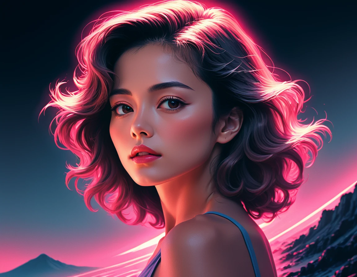 synthwave-galaxy,masterpiece, professional artwork, famous artwork, cinematic lighting, cinematic bloom, breathtaking scenery, upper body portrait of a beautiful woman lush digital painting  , cinematic lighting and soft lighting high contrast and Zoom Blur and Shadow/Highlight Enhancement and Duotone Effect , , hard contours Yoshiyuki Tomino<lora:Synthwave_Galaxy:.8>