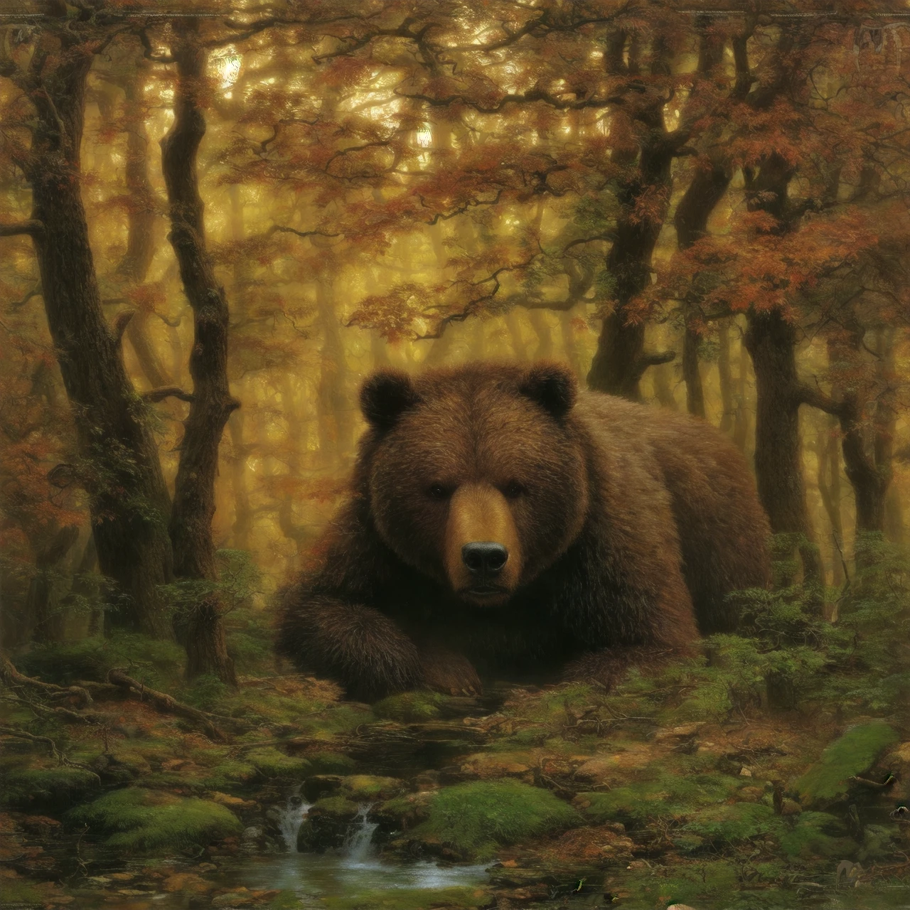 forest, gigantic bear, animal, <lora:TedNasmithStylelap:1>, tednasmith, high quality, highres, masterpiece, best quality, 8k, intricate, detailed, <lora:add_detail:0.6>