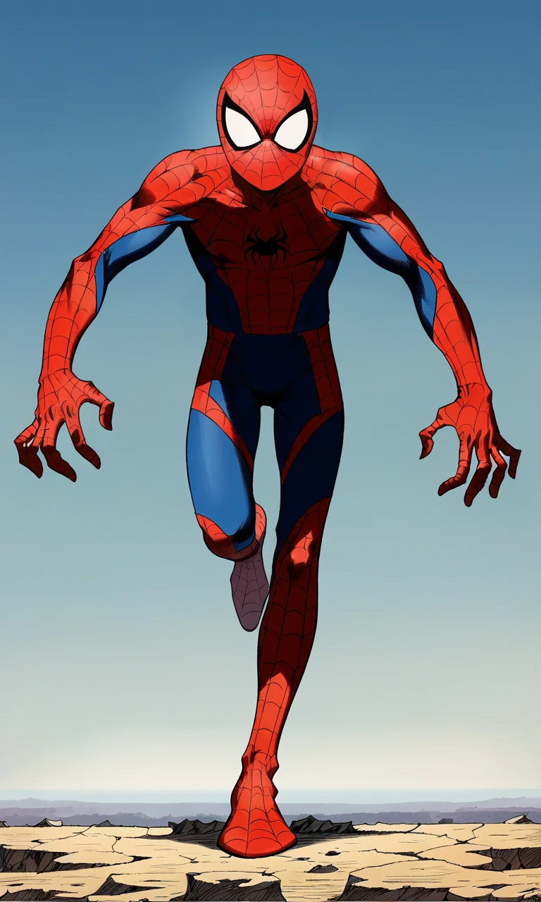 score_9, score_8_up, score_7_up BREAK, spider-man, ((two tone color)), background, detailed, full body, ((heroic pose)), hanging upsidedown from web, extreme wide angle lens, perfect anatomy <lora:Jamie_Hewlett_Art_Style:1>, hewll, hewlett style, jamie hewlett style