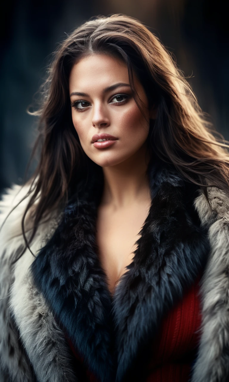 <lora:Ashley_Graham_XL-000005:0.98> glamour shot,(dark mood masterpiece Photography by Mario Giacomelli:1.2),high quality, 8K Ultra HD, ashley graham, female warrior wearing thick fur over her entire body, fur coat, long black hair, fur, beautiful, full depth of field and realistic textures, colorful, atmospheric haze, Film grain, cinematic film still, highly detailed, high budget, cinemascope, moody, epic, OverallDetail, gorgeous, 2000s vintage RAW photo, photorealistic, candid camera, color graded cinematic, eye catchlights, atmospheric lighting, imperfections, natural, shallow dof