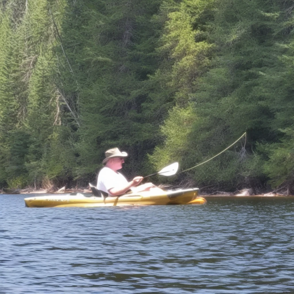 in the woods, photo, realistic, fishing, kayak