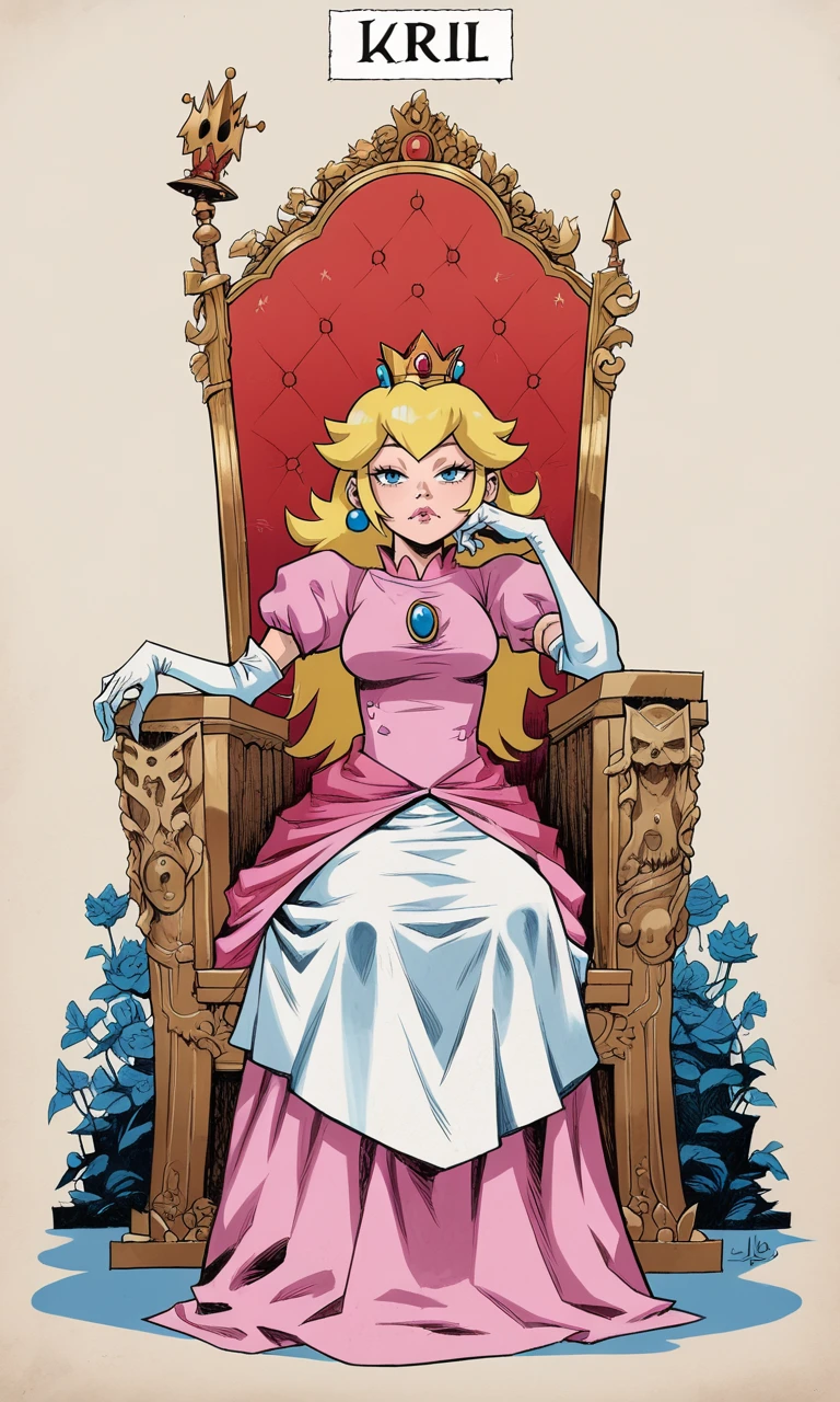 score_9, score_8_up, score_7_up BREAK, princess peach, sitting on throne, bored expression, throne room background, detailed, perfect anatomy <lora:Jamie_Hewlett_Art_Style:1>, hewll, hewlett style, jamie hewlett style