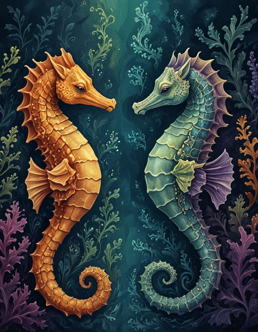 novuschroma69 dual dichotomy seahorses  <lora:novuschroma69 dual:1.2> <lora:sdxl_lightning_8step_lora:1>