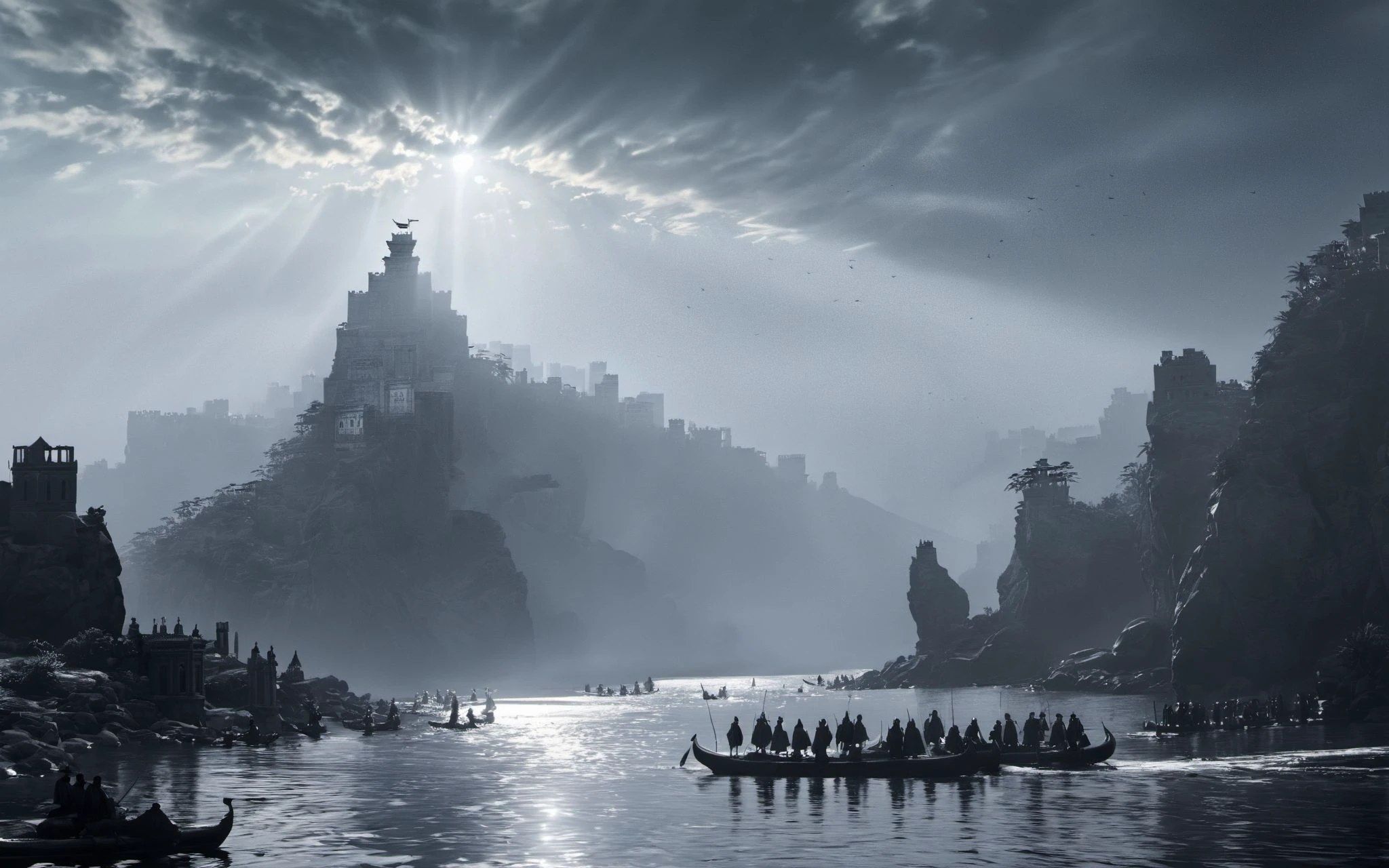 XUER Kingdom of Heaven,monochrome,outdoors,water,no humans,ocean,scenery,watercraft,
<lora:绪儿 天国王朝 XUER Kingdom of Heaven:0.8>,
highly detailed,ultra-high resolution,32K UHD,sharp focus,best-quality,masterpiece,