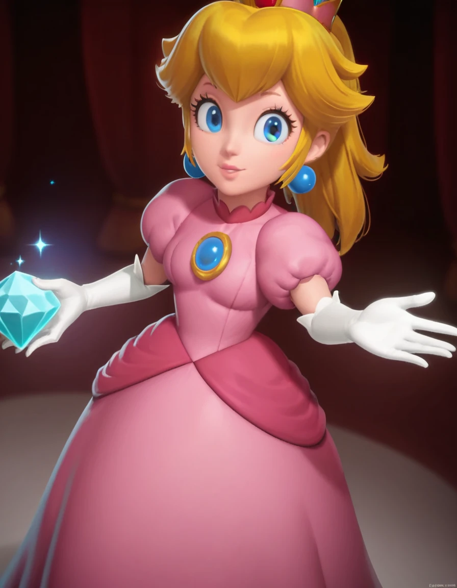 score_9, score_8_up, score_7_up, source_anime, <lora:princess-peach-showtime-ingame-ponyxl-lora-nochekaiser:1>, princess peach, blonde hair, blue eyes, long hair,, crown, dress, gem, gloves, pink dress, puffy short sleeves, puffy sleeves, short sleeves, white gloves,, indoors, smile, looking at viewer, solo,, cowboy shot, dutch angle