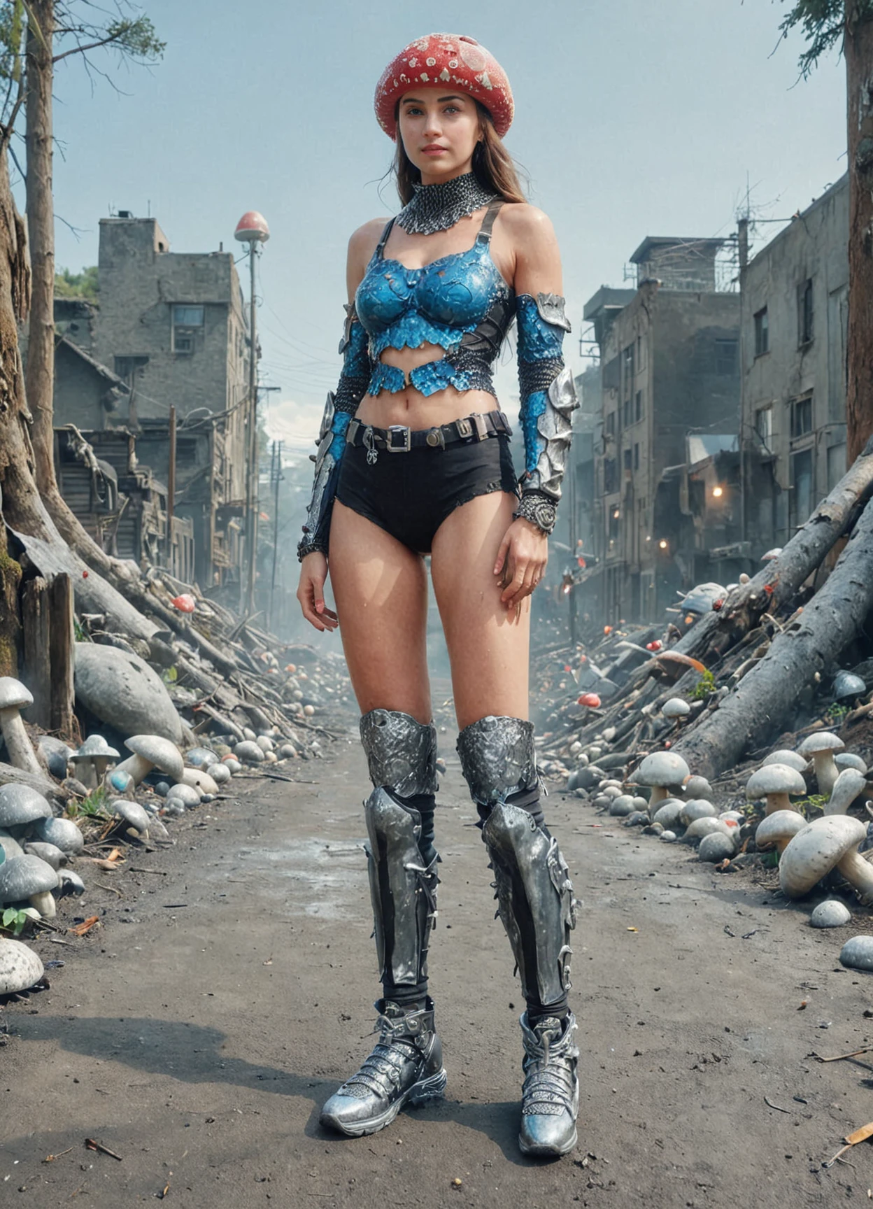 DonMShr00mK1ngd0mXL loose upper body clothing, mock neck, electromagnetic nano-plating,   spaghetti straps, knee length, drop waist, patchwork,ice wash,,belt included  <lora:DonMShr00mK1ngd0mXL:1>