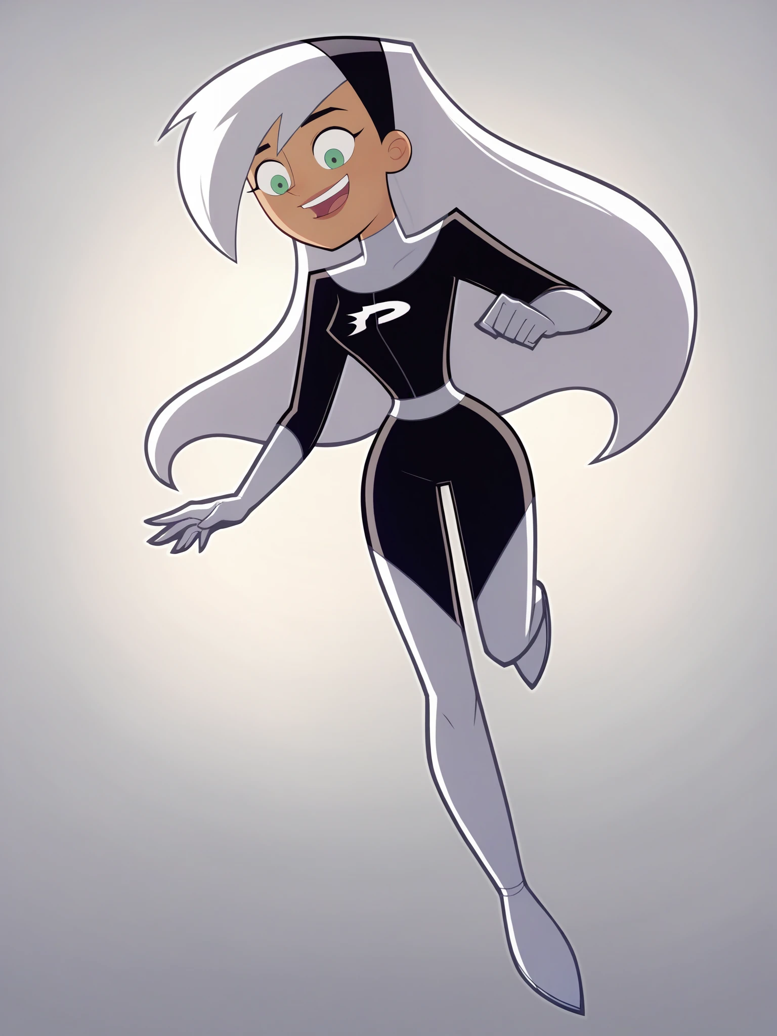 score_9, score_8_up, score_7_up, score_6_up, score_5_up, source_anime, smooth_anime,
danny_phantom, 1girl, solo, green_eyes, white_hair, hairband, long_hair, bodysuit, dark-skinned_female, gloves, dark_skin, smile, black_background, open_mouth, boots, simple_background, thigh_boots, full_body, multicolored_hair, white_gloves, two-tone_hair, black_bodysuit, black_hairband, breasts, :d, looking_down, white_footwear
<lora:Danny_Phantom_SDXL:1>