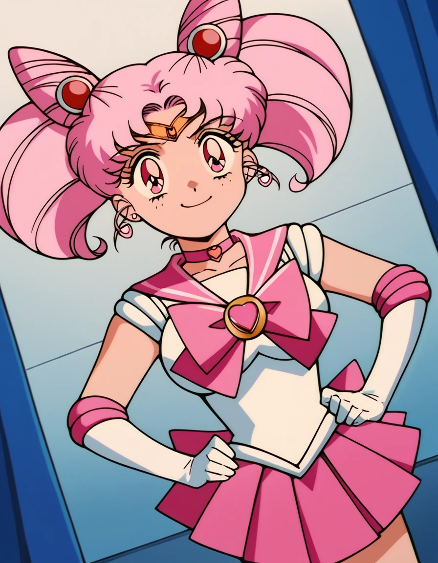 obra maestra, Mejor calidad, absurdos, perfect ???????, 1 chica, Solo, SMMoon, 1990s \(Estilo\), Sailor Chibi Luna Cabello Rosa, pupilas rosadas ojos, subir las escaleras, de cerca, Sonrisa, tiro de vaquero, Uniforme Sailor Senshi Rosa, Collar marinero rosa, falda plisada rosa, guantes de codo, en postura de espalda, Show off your loot, backward, No hay tanga en un gran trasero, cuerpo completo, aausagi, de cerca booty, PUNTO DE VISTA DE ABAJO A ARRIBA