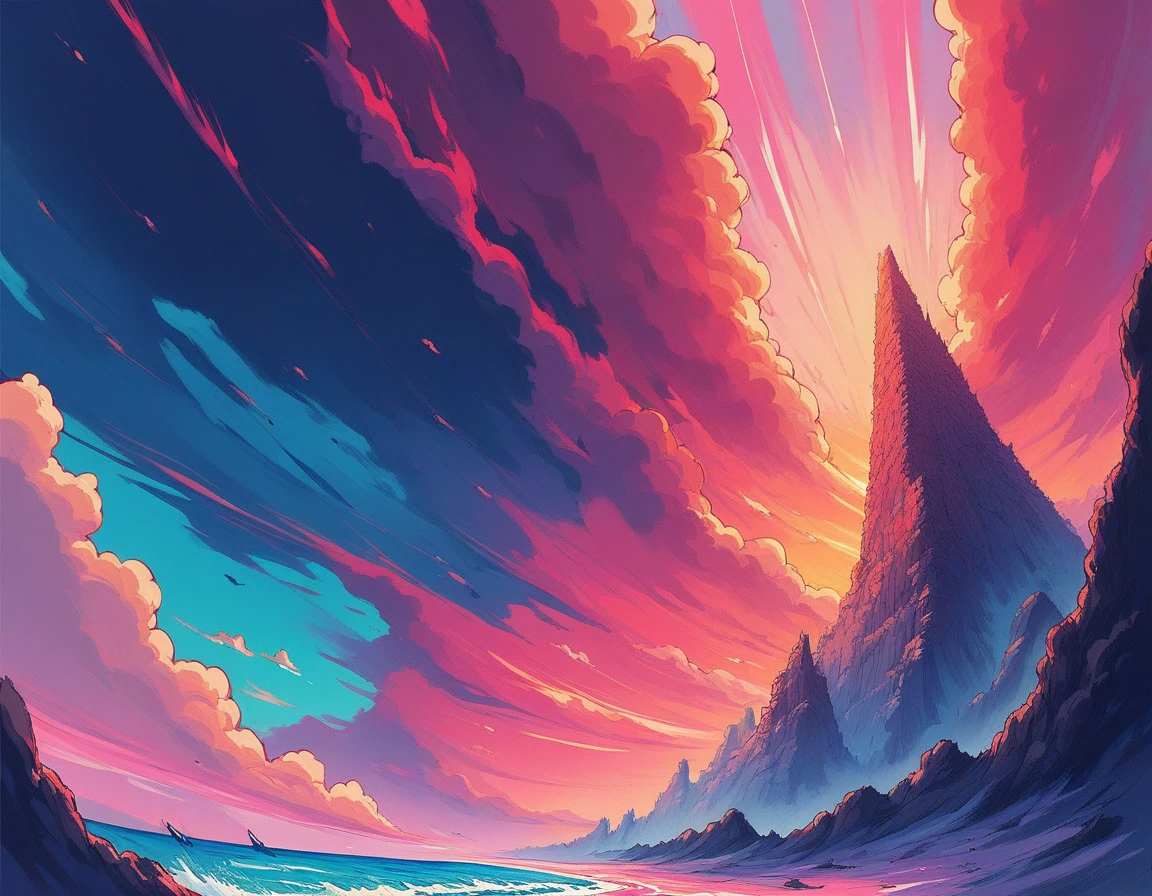 score_9, score_8_up, score_7_up, A dramatic coastal cliff, with crashing waves below and soaring seabirds above,((synthwave-galaxy)),source_anime,