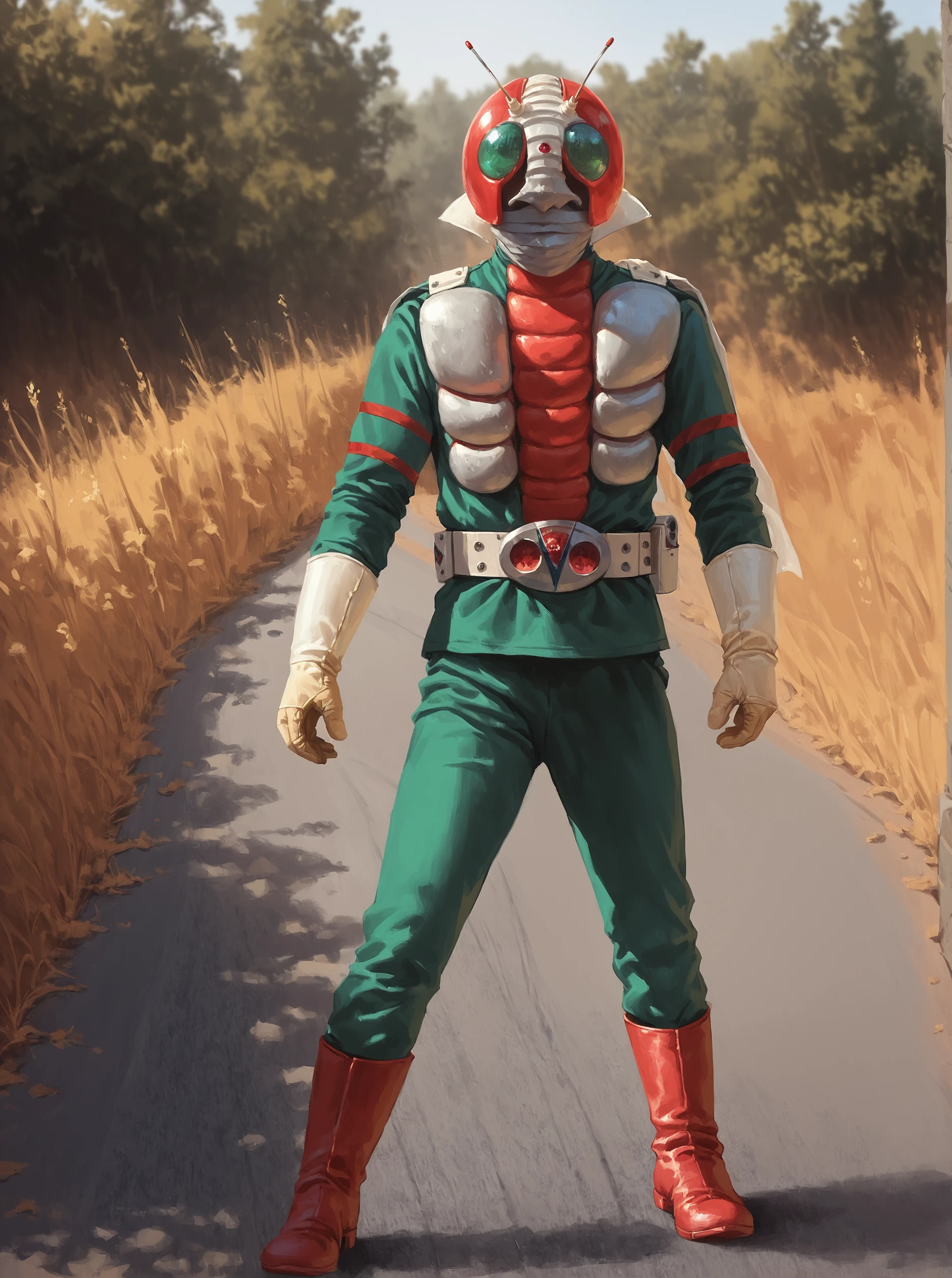 score_9, score_8_up, score_7_up, masterpiece, kamen rider, 1boy, solo, male focus, antennae, belt, boots  outdoor, <lora:sn0wStyle:1> <lora:HKHorrorXL:1>  road, bridge,,  <lora:Kamen_Rider_V3_1973_r1:1>