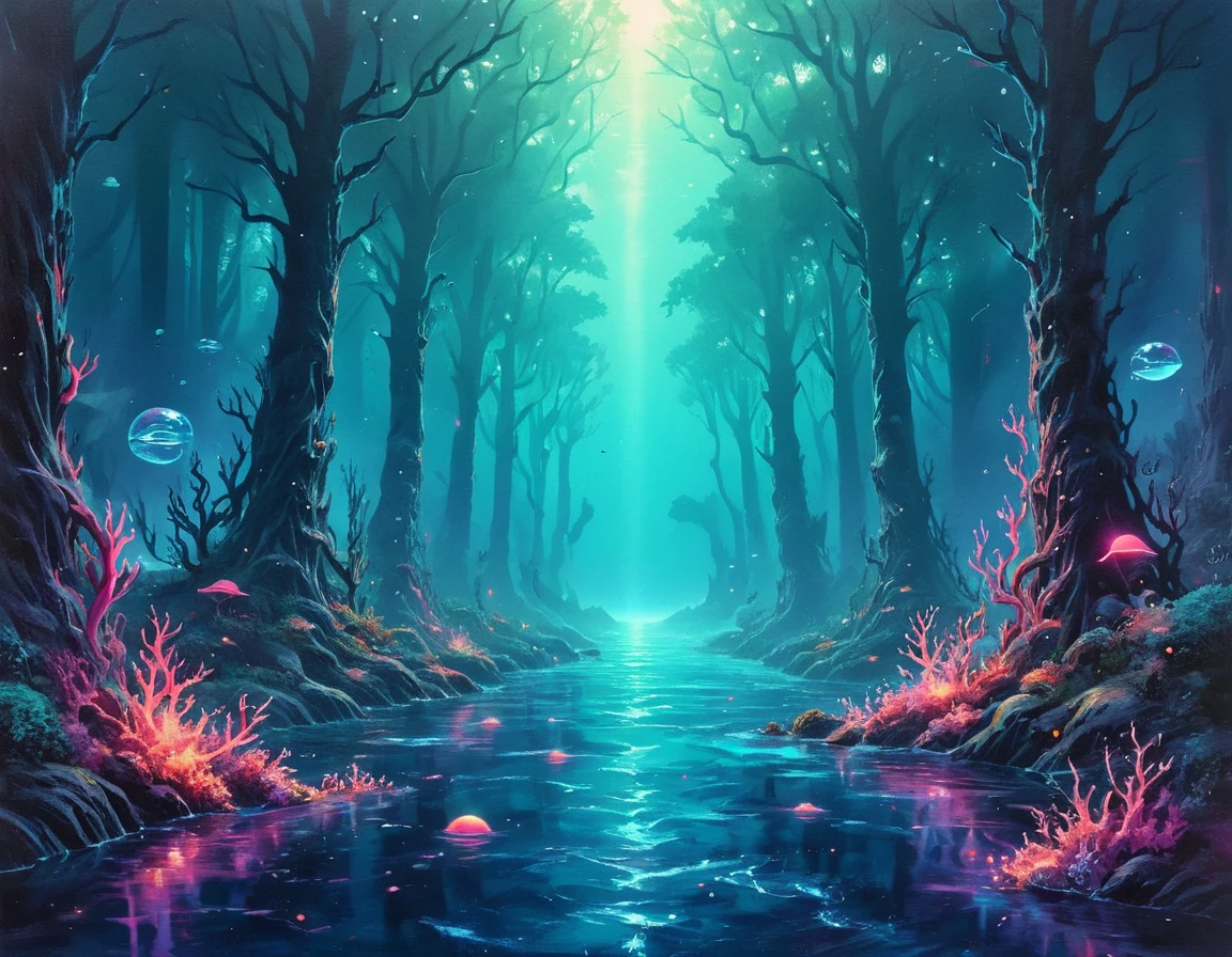 synthwave-galaxy,masterpiece, professional artwork, eternal force, landscape painting of an underwater forest<lora:Synthwave_Galaxy:.8>