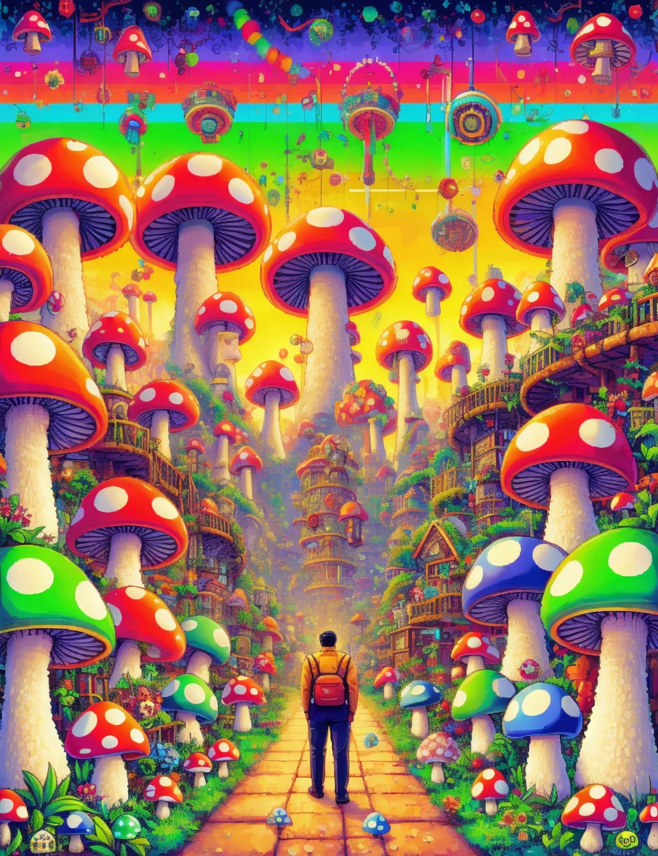 DonMShr00mK1ngd0mXL mushroom city, male shamos, engineer, girdle, <lora:DonMShr00mK1ngd0m-000008:0.6>
