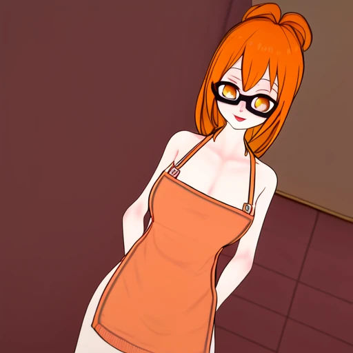 Twintail, red haired, 1girl, (grey eyes:1.5), well toned, well built, muscled, toned muscles, blushing, sweating, smiling, wearing only an apron, cooking, unfiltered femininity