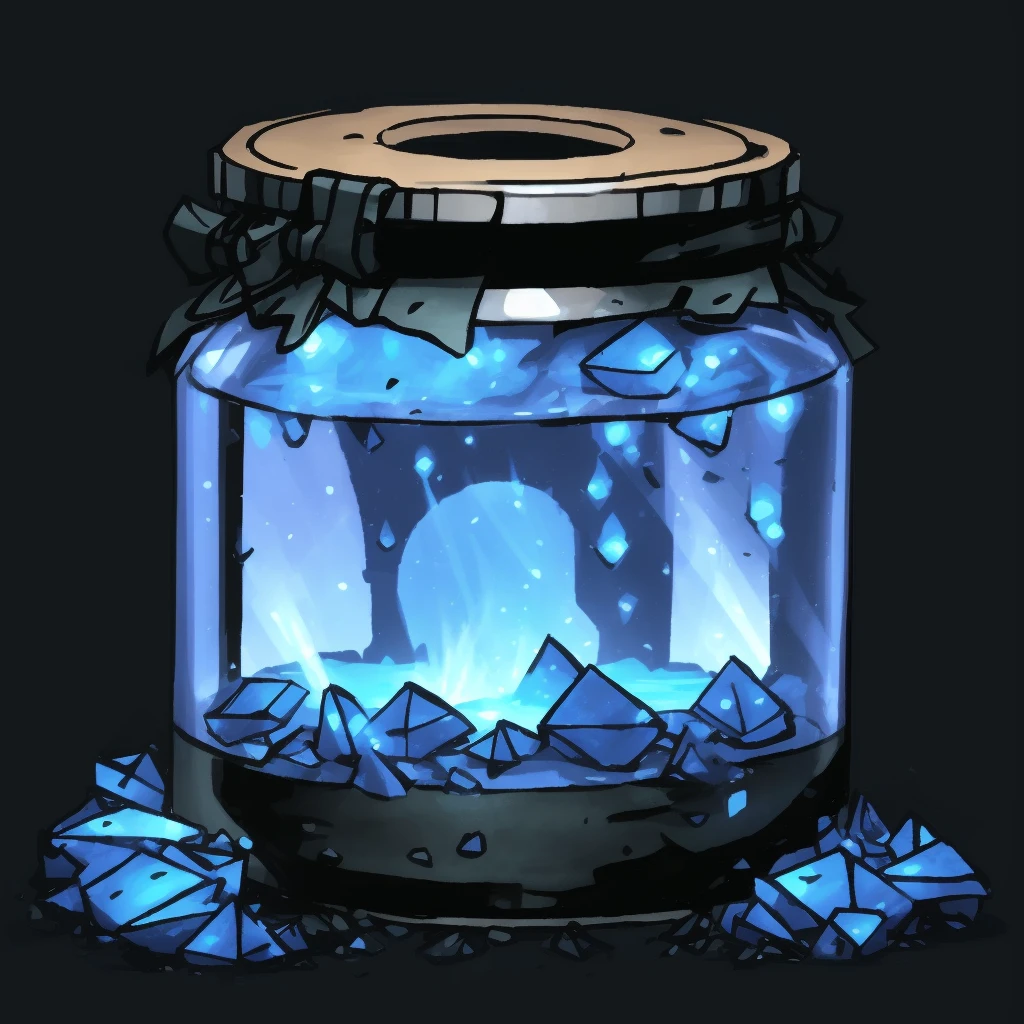 (best quality, excellent quality) , (detailed), (dd2style), (transparent background), black outline, jar of blue slime with glowing flakes
 <lora:dd2style_fullset:1>