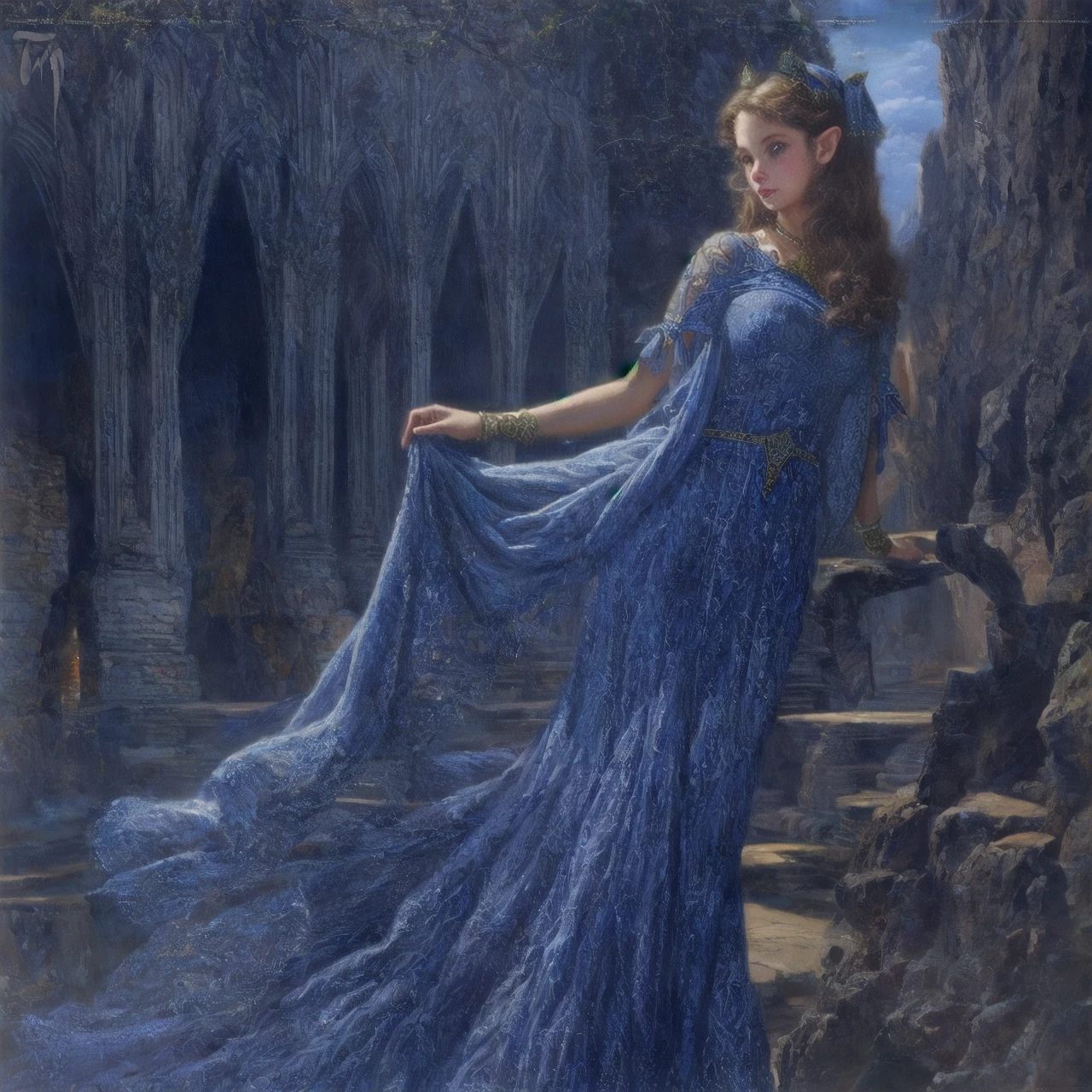 1girl, elf, blue dress, <lora:TedNasmithStylelap:1>, tednasmith, high quality, highres, masterpiece, best quality, 8k, intricate, detailed, <lora:add_detail:0.6>