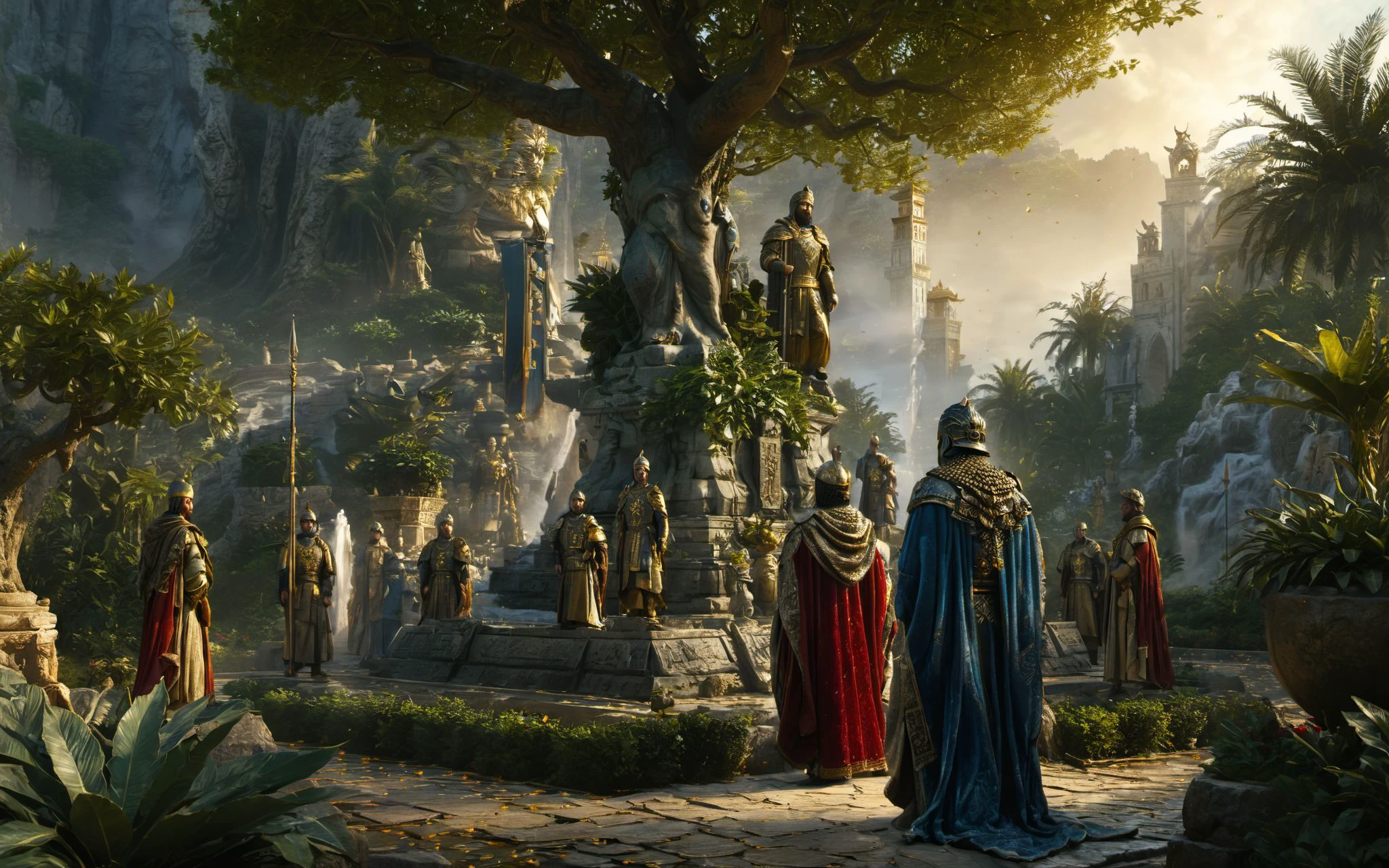 XUER Kingdom of Heaven,standing,multiple boys,cape,armor,tree,plant,scenery,robe,statue,
<lora:绪儿 天国王朝 XUER Kingdom of Heaven:0.8>,
highly detailed,ultra-high resolution,32K UHD,sharp focus,best-quality,masterpiece,