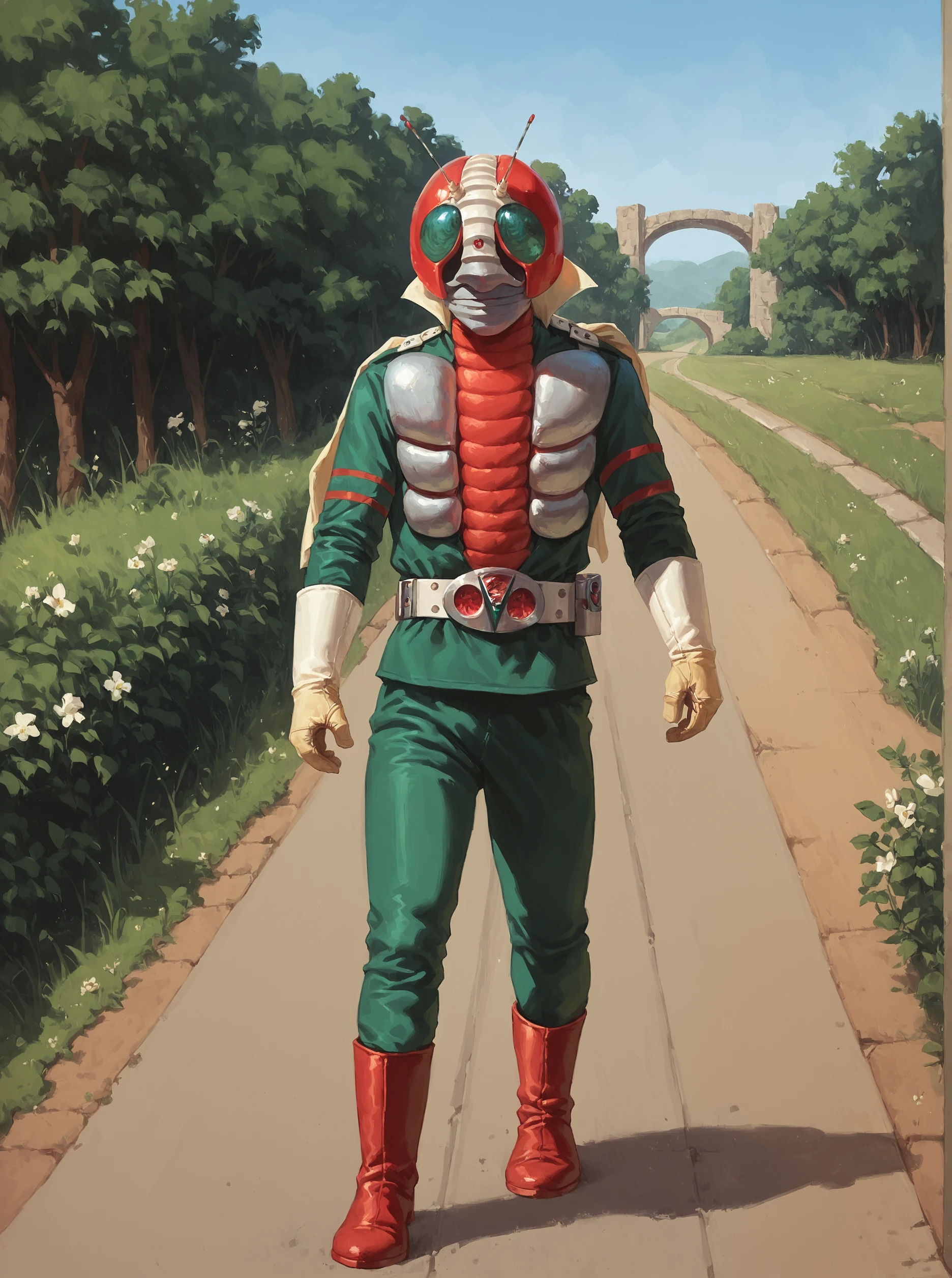 score_9, score_8_up, score_7_up, masterpiece, kamen rider, 1boy, solo, male focus, antennae, belt, boots  outdoor, <lora:sn0wStyle:1> <lora:HKHorrorXL:1>  road, bridge,,  <lora:Kamen_Rider_V3_1973_r1:1>