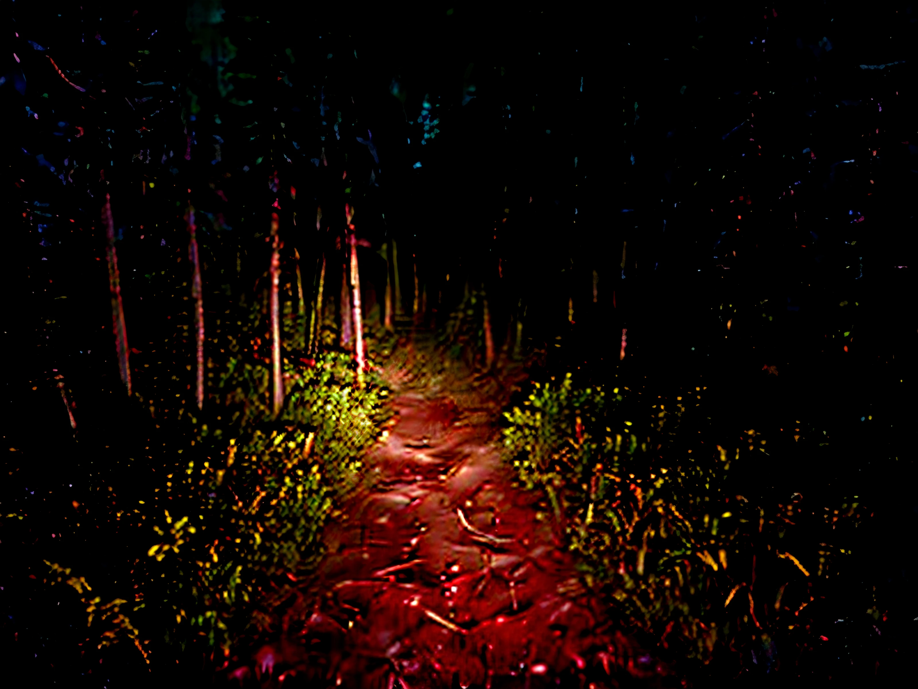 in the woods, 1man, flashlight, at night, forest, trees