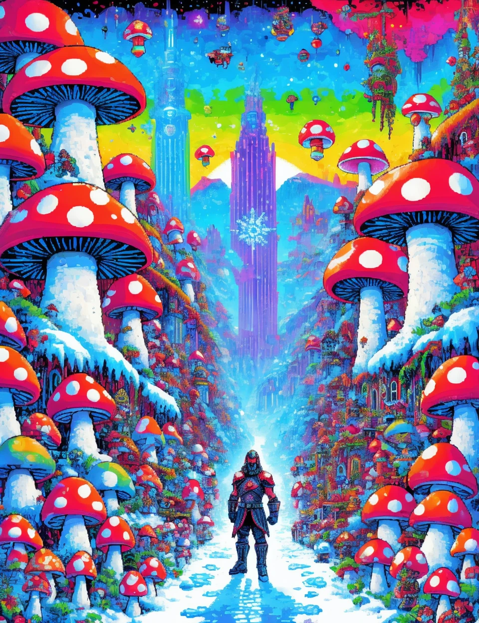 DonMShr00mK1ngd0mXL mushroom city, male ice warrior, sith warrior, chausse, <lora:DonMShr00mK1ngd0m-000008:0.6>