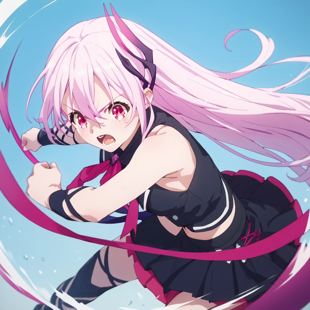 score_9, score_8_up, score_7_up, score_6_up, score_5_up, score_4_up, source_anime,  Kisara, very long hair, pink eyes, pink hair, , action pose