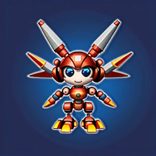 fire robot, blue, cute, chibi