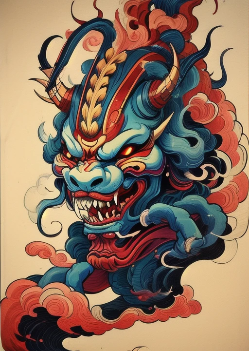 ttatt, demon, masterpiece, japanese style, bw