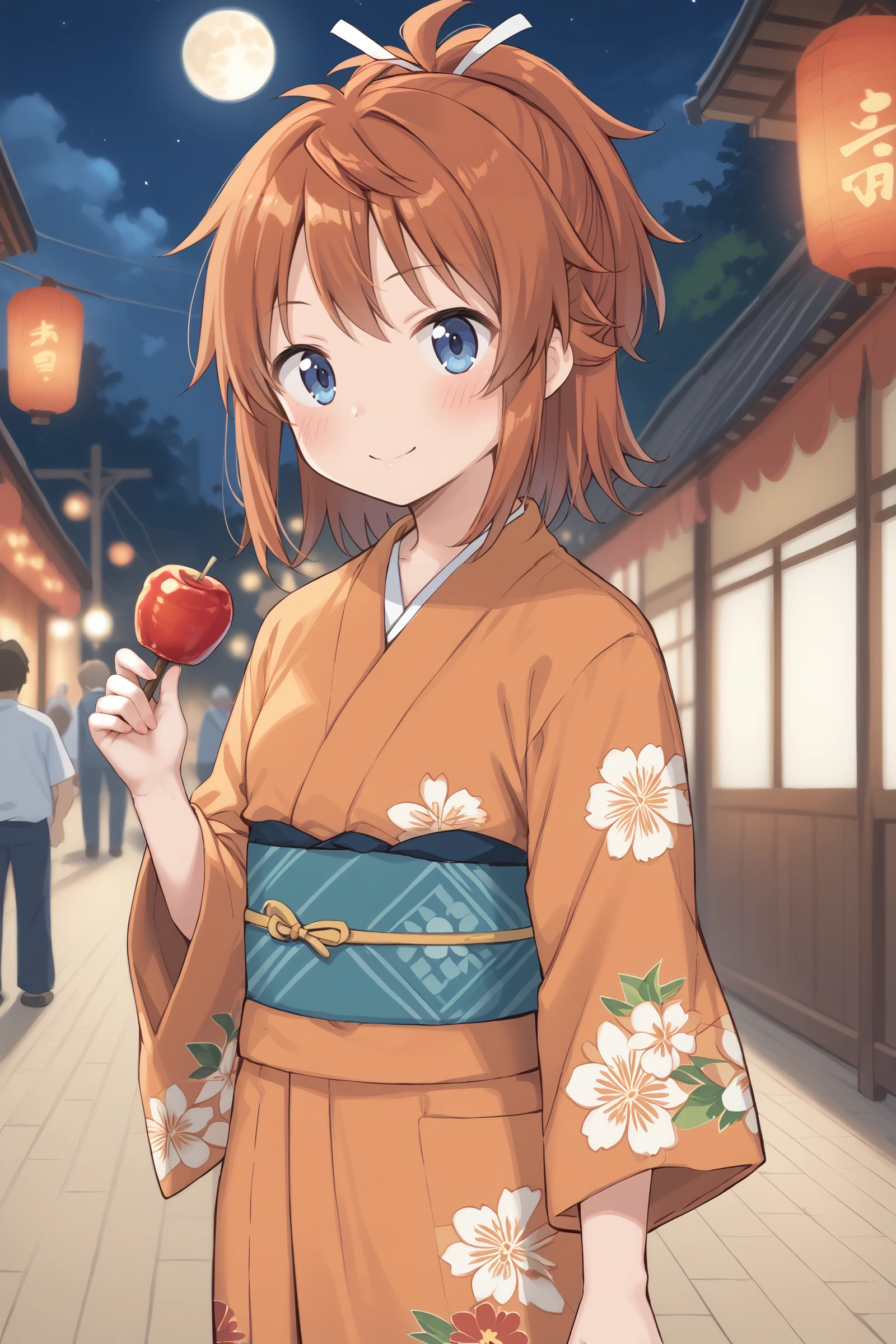 score_9, score_8_up, score_7_up, BREAK
1girl, koshigaya natsumi, hair ribbon, yukata, orange kimono, obi, light smile, blush, holding food, candy apple, cowboy shot, BREAK
outdoors, night, full moon, summer festival, blurry, depth of field, BREAK
<lora:add-detail-xl:1>, <lora:PerfectEyesXL:0.3>, <lora:CinematicStyle_v1:0.5>, <lora:t0nym0r3XLP:0.7>, <lora:Natsumi_pdxl_v1.0:0.85>