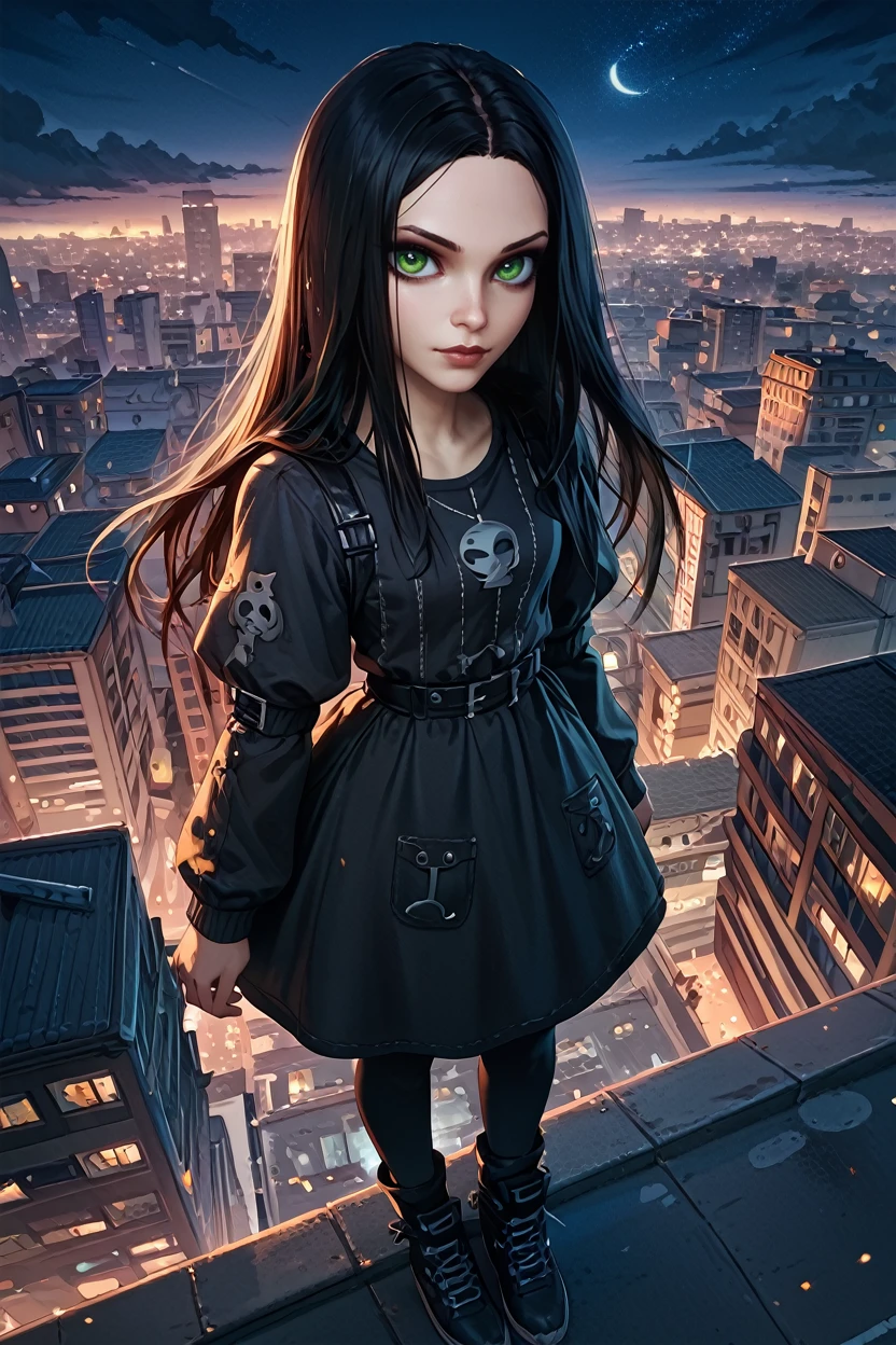 score_9, score_8_up, score_7_up, score_6_up
<lora:AliceMadness:1.0>
AliceMadness, 1girl, black hair, long hair, green eyes, looking at viewer, overlooking the city from a rooftop bar at night, chic outfit, standing