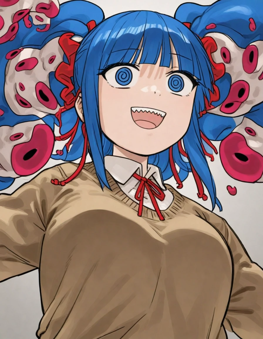 <lora:Hyper-SDXL-8steps-lora:1>, source_anime, score_9,1girl,Looking up from below,
<lora:Anime_pat-000002:0.3>
<lora:ClearHand-V2:1.0><lora:Fixhands_anime_bdsqlsz_V1:1>
<lora:MIZUDAKOCHAN_PONYXL:1> MIZUDAKOCHAN, twintails, blue hair, blue eyes, smile,open mouth, Jagged teeth.teeth