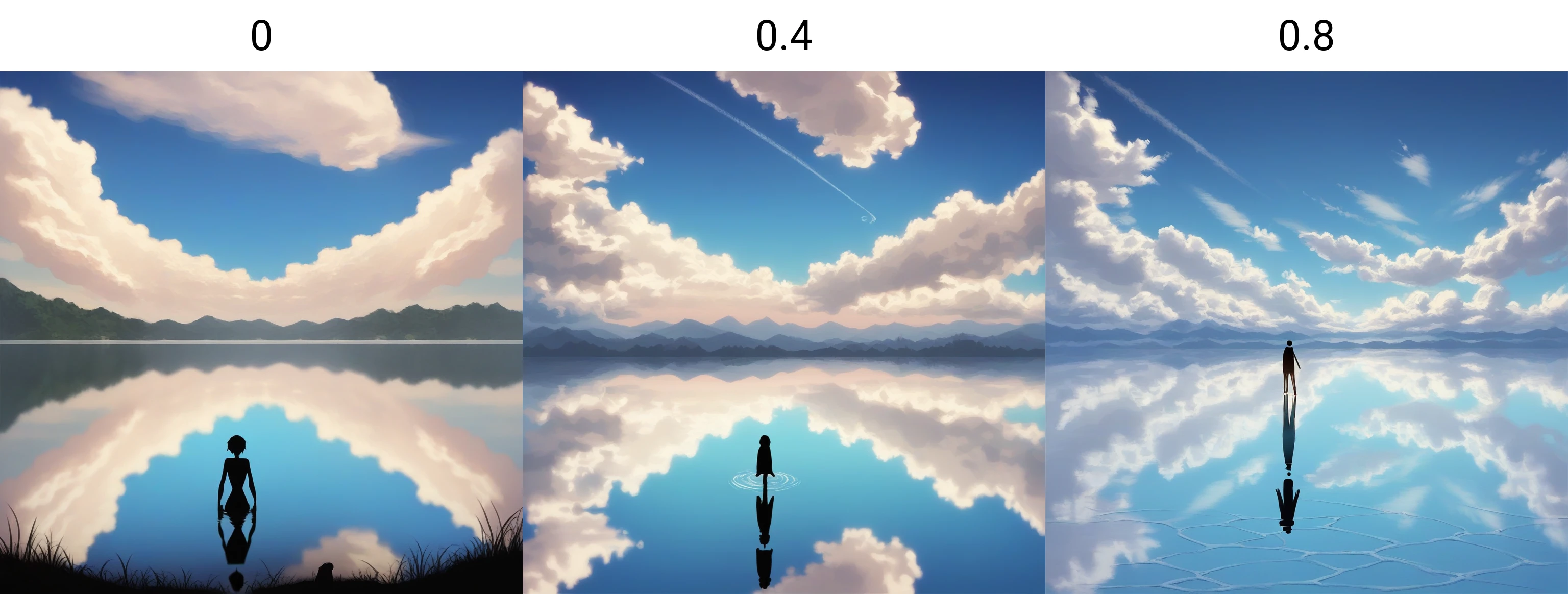 score_9, score_8_up, score_7_up, score_6_up, score_5_up, score_4_up, zPDXL2,source_anime,rating_questionable, <lora:Salt_Flats_Mirror:0> s4ltflats, reflection, outdoors, day, scenery, blue sky, water, cloudy sky, horizon, silhouette