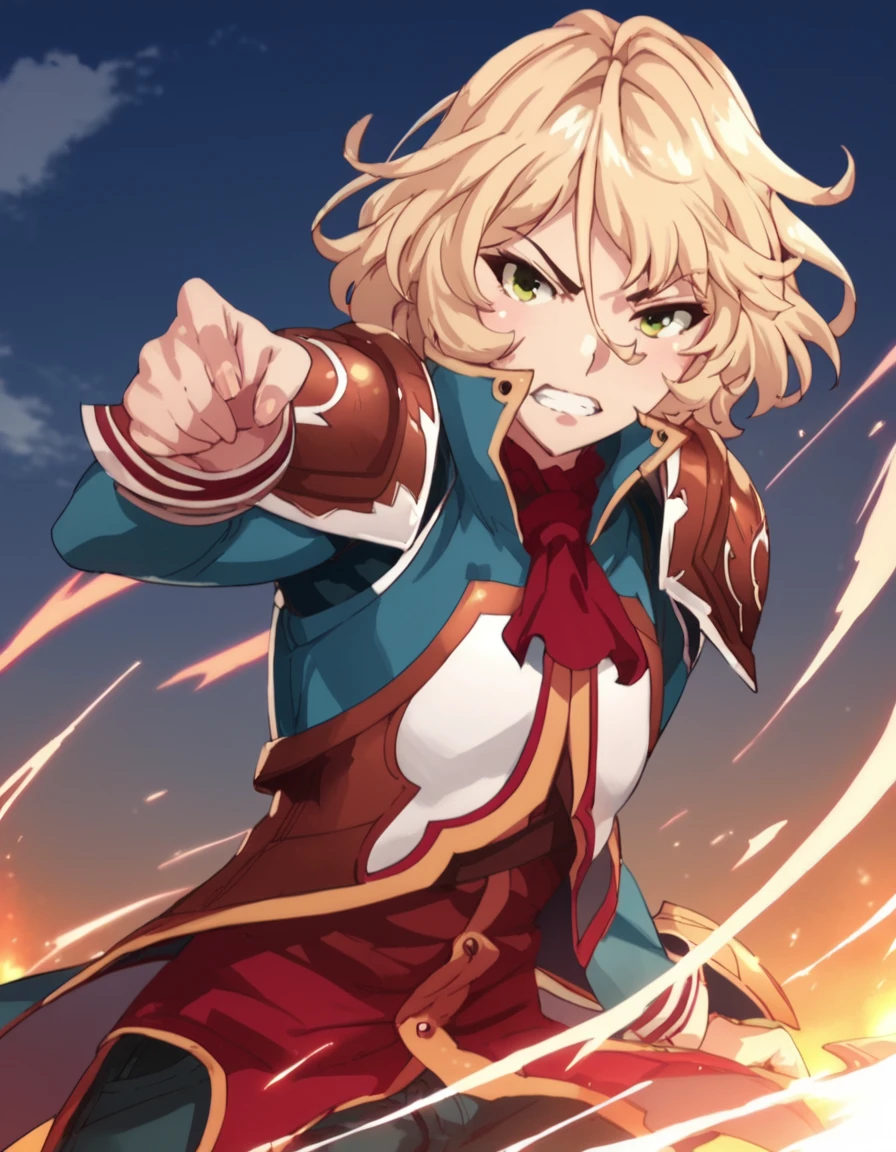 score_9, score_8_up, score_7_up, score_6_up, score_5_up, score_4_up, source_anime,  Blade, blonde hair, green eyes, short hair, , action pose