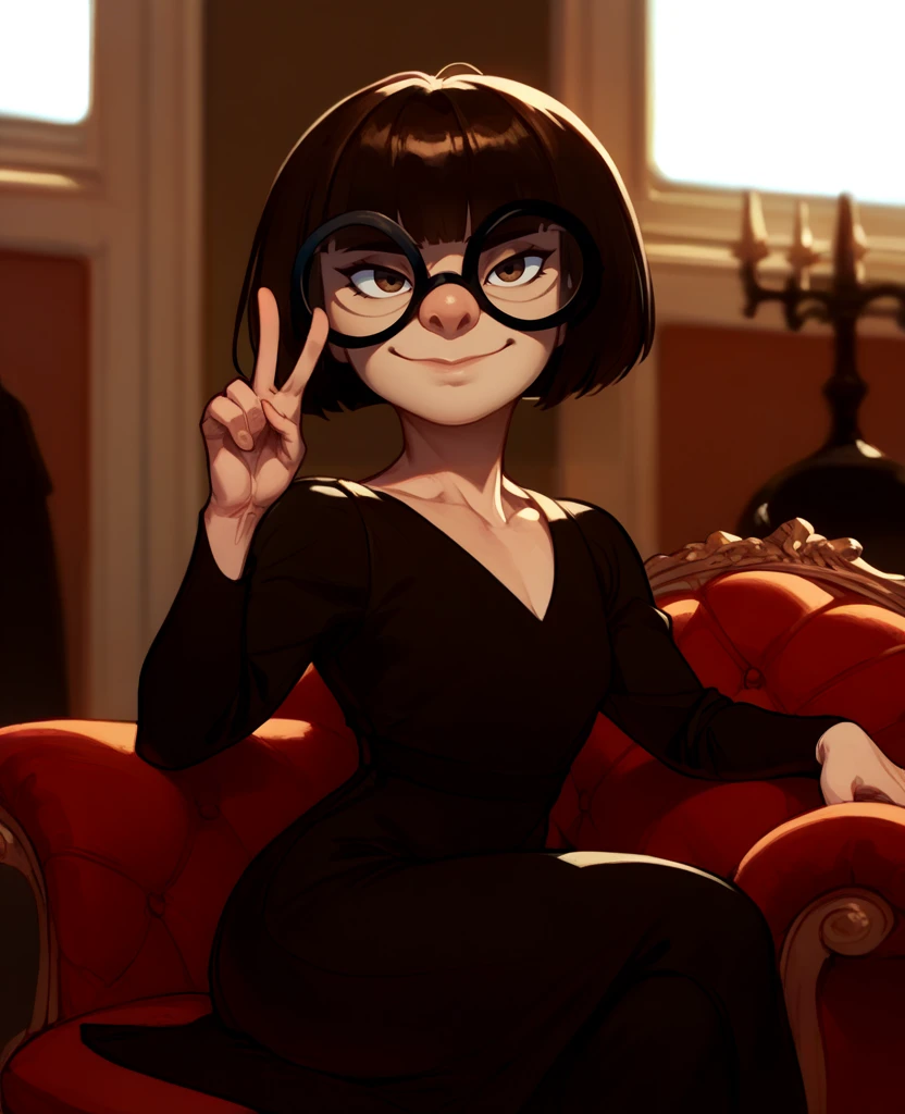 score_9,score_8_up,score_7_up,score_6_up,
ednamodexl,glasses,short hair,bob cut,brown eyes,
black gown,v-neck,light smile,
looking at viewer,
indoors,solo,
sitting,fancy chair,
<lora:Ednaxl:1>,