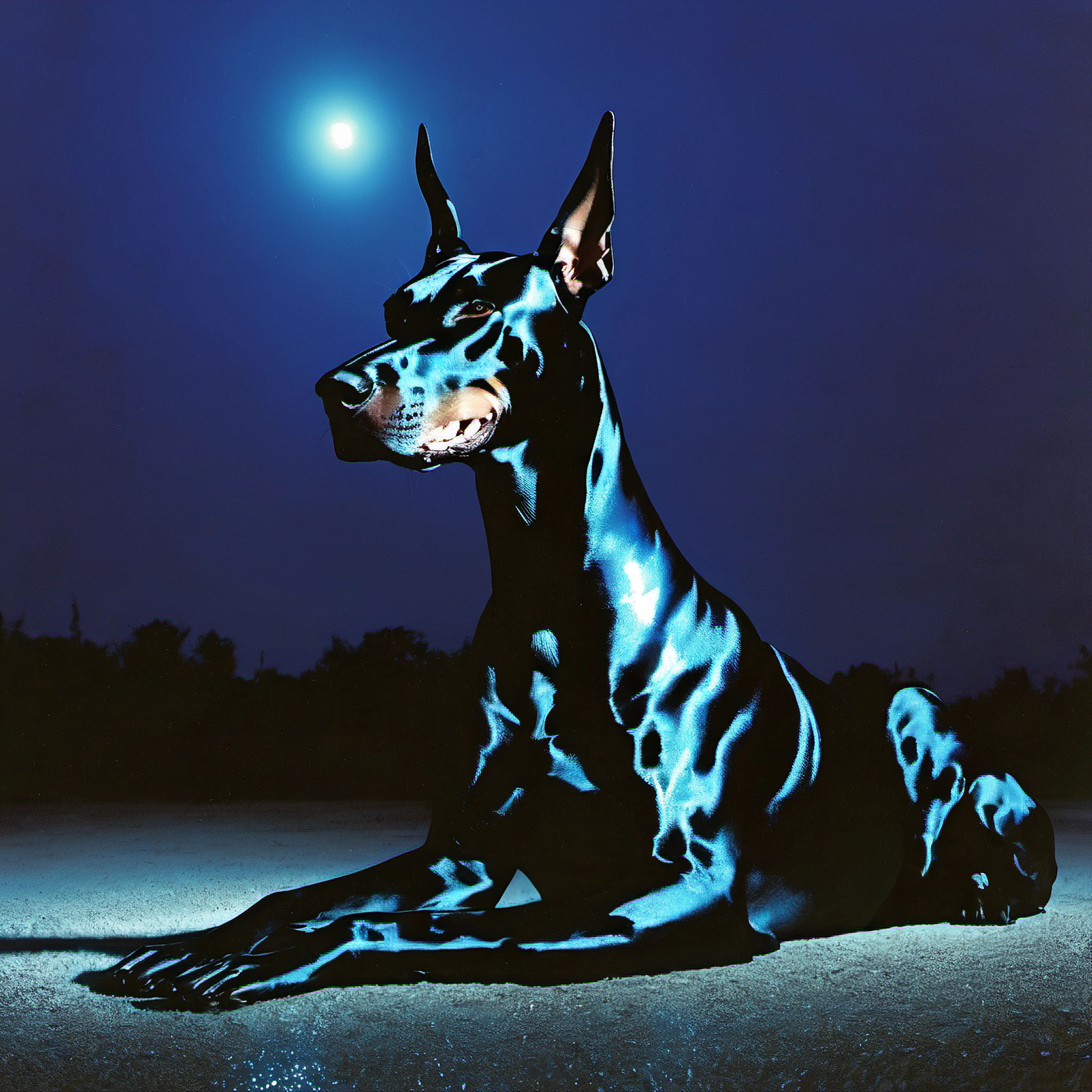 doberman, menacing, glitter, night