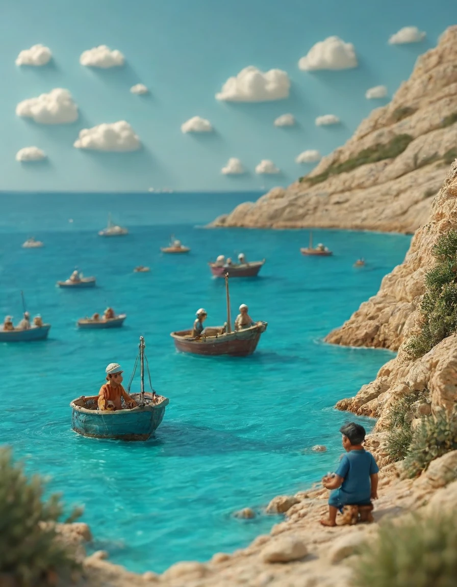 A Greek fisherman mending his nets by the azure waters of the Mediterranean Sea