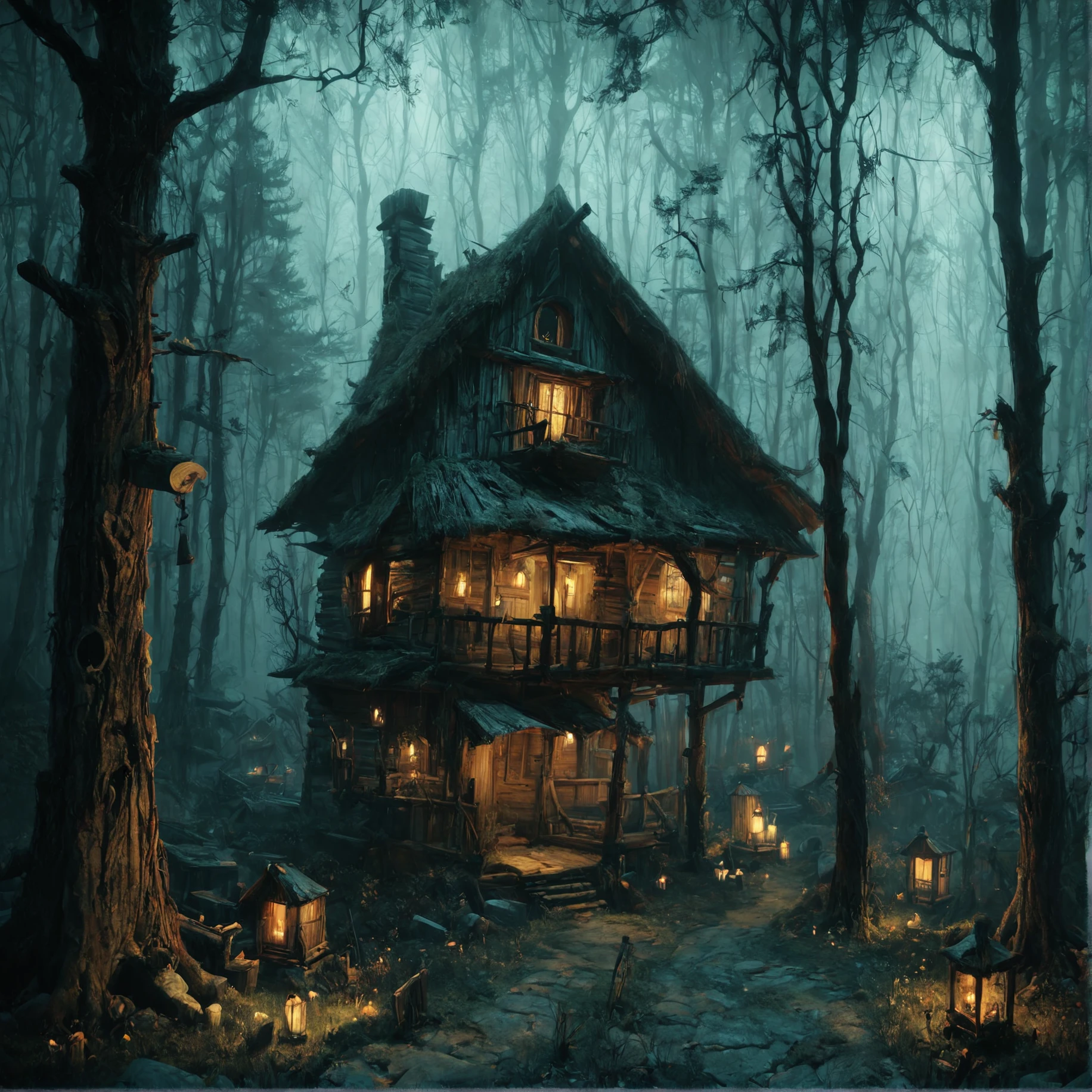 swamp, wooden hut, elevated hut, dead trees, standing water, spooky, <lora:The_Deep_Dark_Forest-Pony_XL:0.75>, BREAK score_9, score_8_up, score_7_up, best quality, masterpiece, 4k, prefect lighting, very aesthetic, zPDXL2