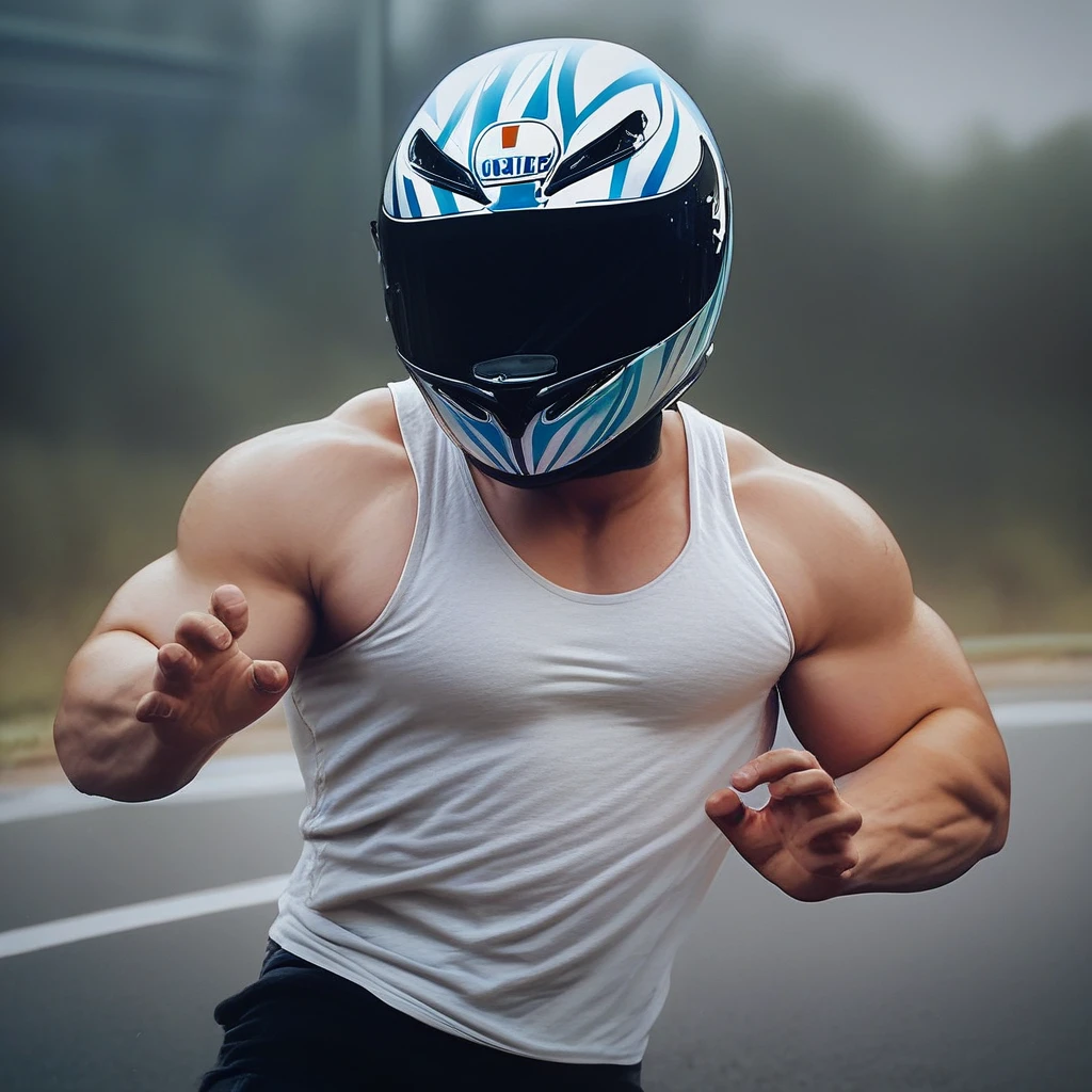 score_9, score_8_up, 1boy, muscular male, tank top, standing, dynamic pose, motorcycle helmet,