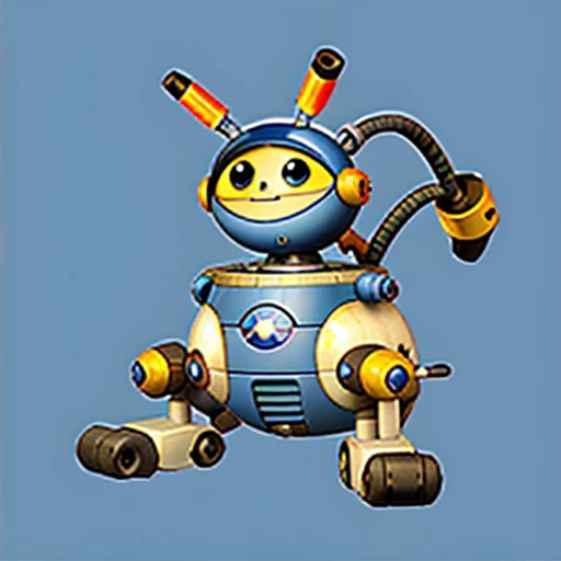 welding robot, blue, cute, chibi