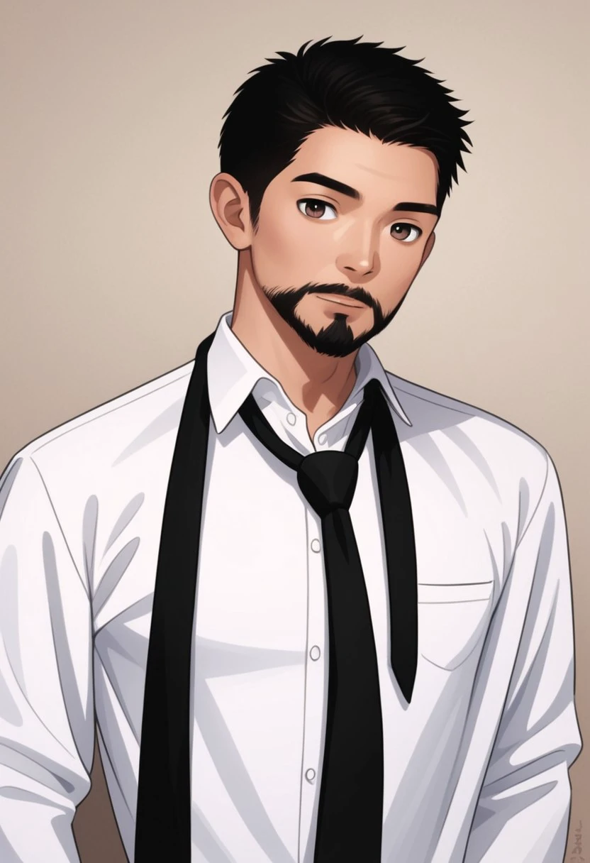 1boy, Kaiden, asiat, facial hair, male focus, necktie, realistic, shirt, solo,