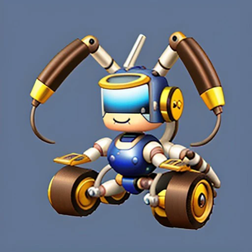 welding robot, blue, cute, chibi