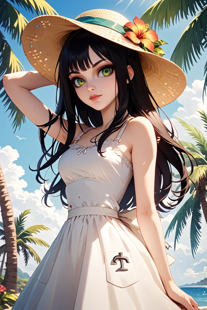 score_9, score_8_up, score_7_up, score_6_up
<lora:AliceMadness:1.0>
AliceMadness, 1girl, black hair, long hair, green eyes, looking at viewer, on a tropical island, sundress, palm trees