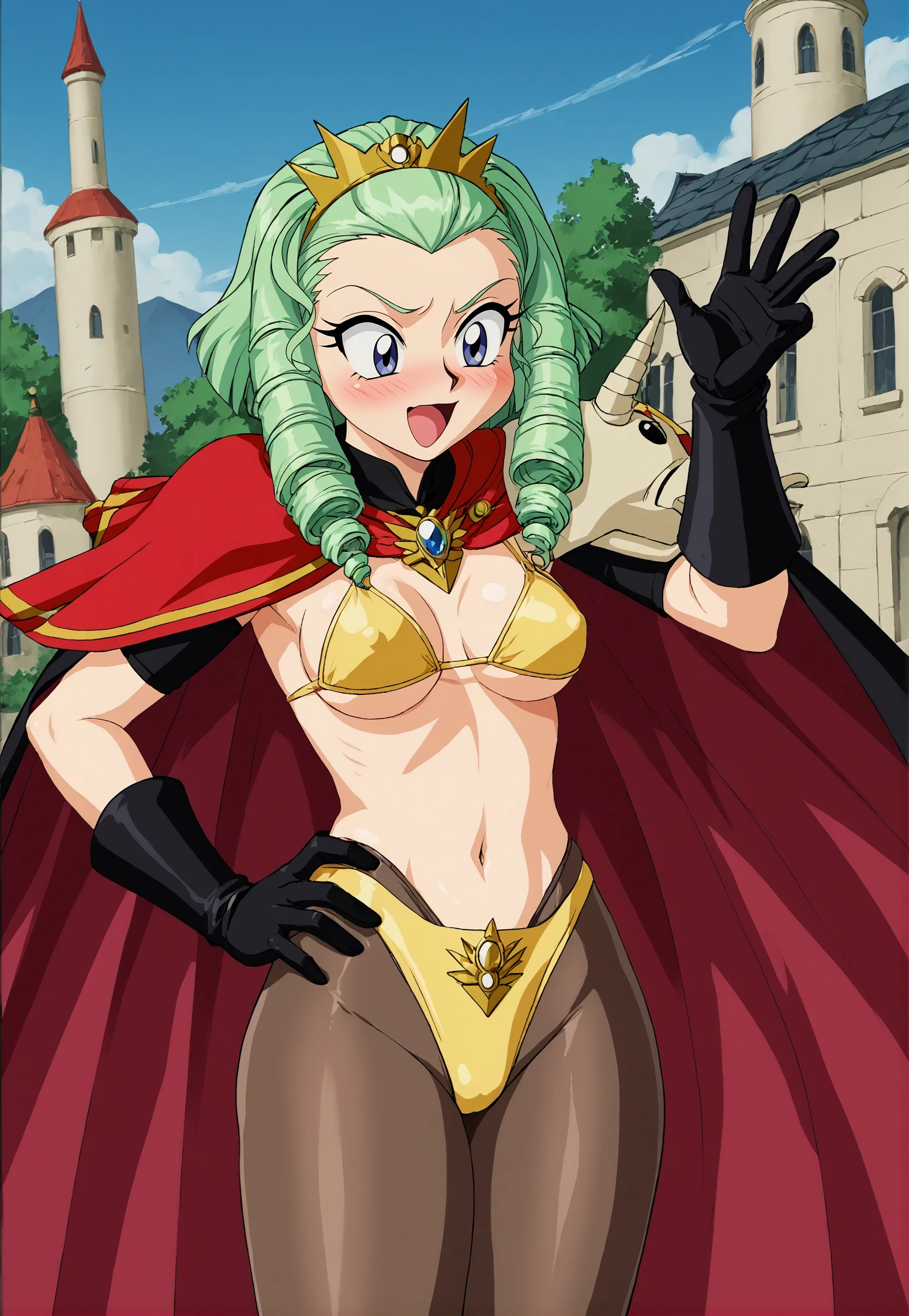 <lora:기í_Hyper-SDXL-8steps-lora:0.8> <lora:기í_Fixhands_anime_bdsqlsz_V1:1> score_9, score_8_up, score_7_up, score_6_up, BREAK, source_anime, rating_explicit, masterpiece, zPDXLxxx, <lora:기í_ëí
ì¼ë¬_StS_detail_slider_v1:2>
<lora:MARTINAPONYXL:0.8> martina, cape, green hair, drill hair,gloves, tiara, retro artstyle, shoulder horn, 1990s (style), bikini armor, pantyhose, blush, looking at another, drunk, open mouth, big mouth, big eyes, hand on own hip, thck thighs, castle, upper body, close-up,1girl, puffy cheeks 1boy,pov hands, upper body, thick thighs, medium breasts, arm up, cape, covered nipples,