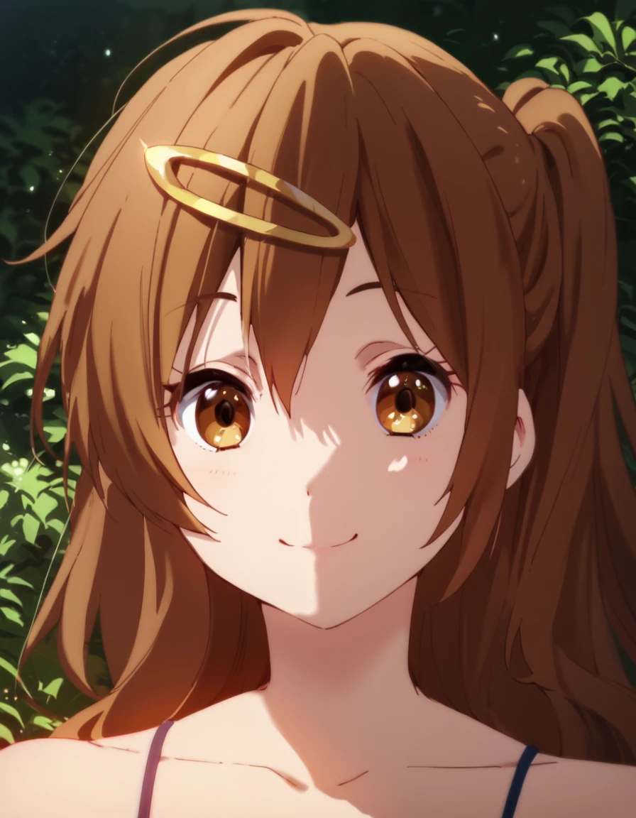 score_9, score_8_up, score_7_up, score_6_up, score_5_up, score_4_up, source_anime,  Shinka, brown eyes, brown hair, hair ornament, one side up, , soft smile, portrait