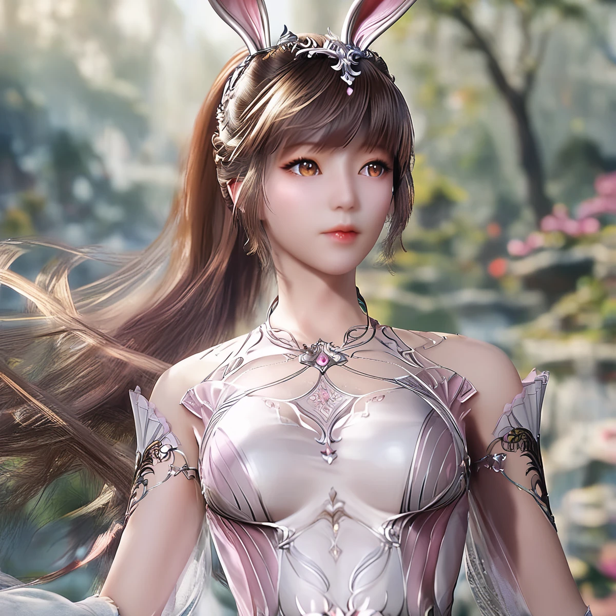 score_9,score_8_up,score_7_up,beautiful,pretty,bangs,beautiful face,(beautiful ultra detailed eyes:1.5),detailed face,intricate details,hyper-detailed,highly detailed,best quality,masterpiece,xiaowu,
1girl, animal ears, rabbit ears, solo, ponytail, dress, brown hair, long hair, white dress, blurry background, pink dress, looking to the side, see-through, blurry
<lora:xiaowu:1>,