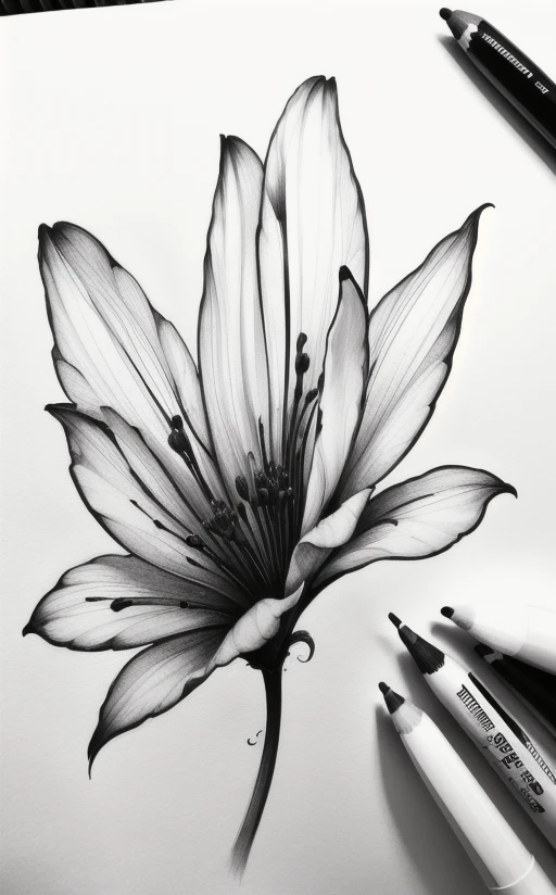 (ttatt:1.2), drawing a flower tattoo design, masterpiece, white background, painting, (bw:1.2)