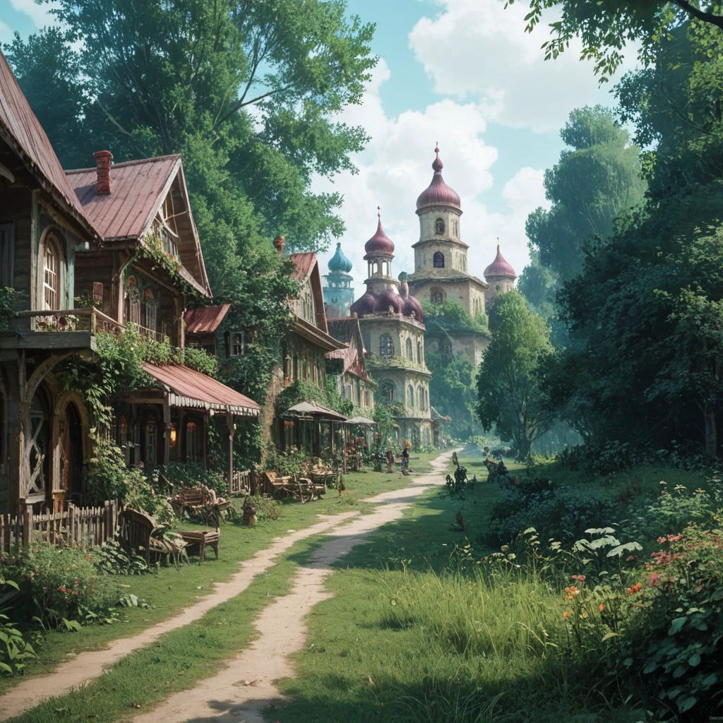 score_9, score_8_up, score_7_up, scenery, village, nature, highly detailed, masterpiece, hyperrealistic,  <lora:Esenin2:1>