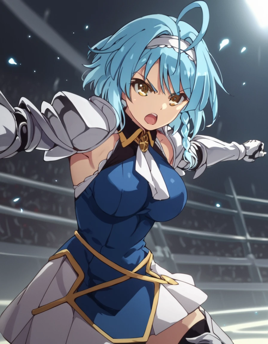 score_9, score_8_up, score_7_up, score_6_up, score_5_up, score_4_up, source_anime,  Yuki, blue hair, short hair, yellow eyes, side braid, ahoge, , action pose