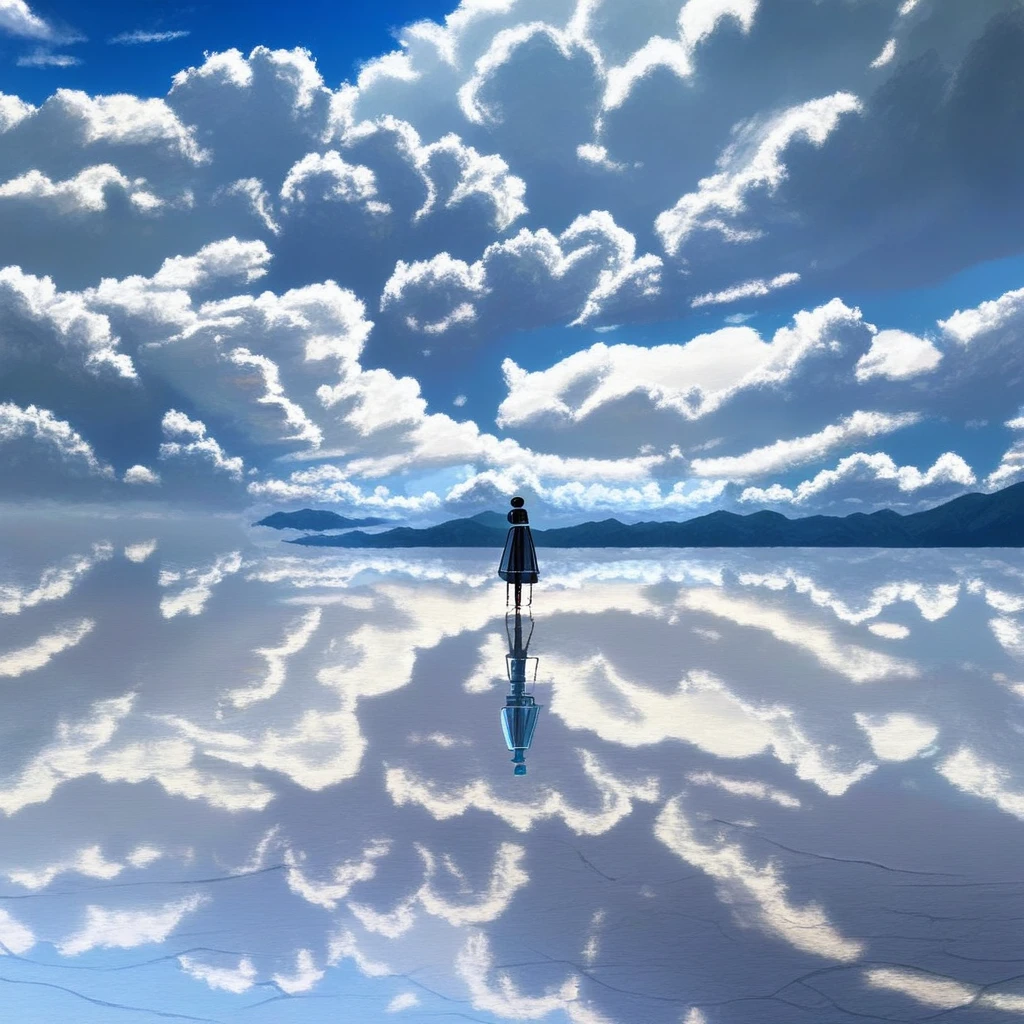 score_9, source_anime, S4ltFlats,  cloudy sky, day, reflection, blue sky, scenery, no humans