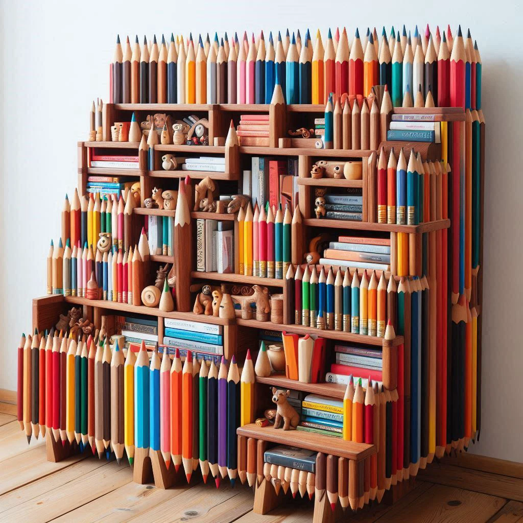 bookshelf  scale pencil